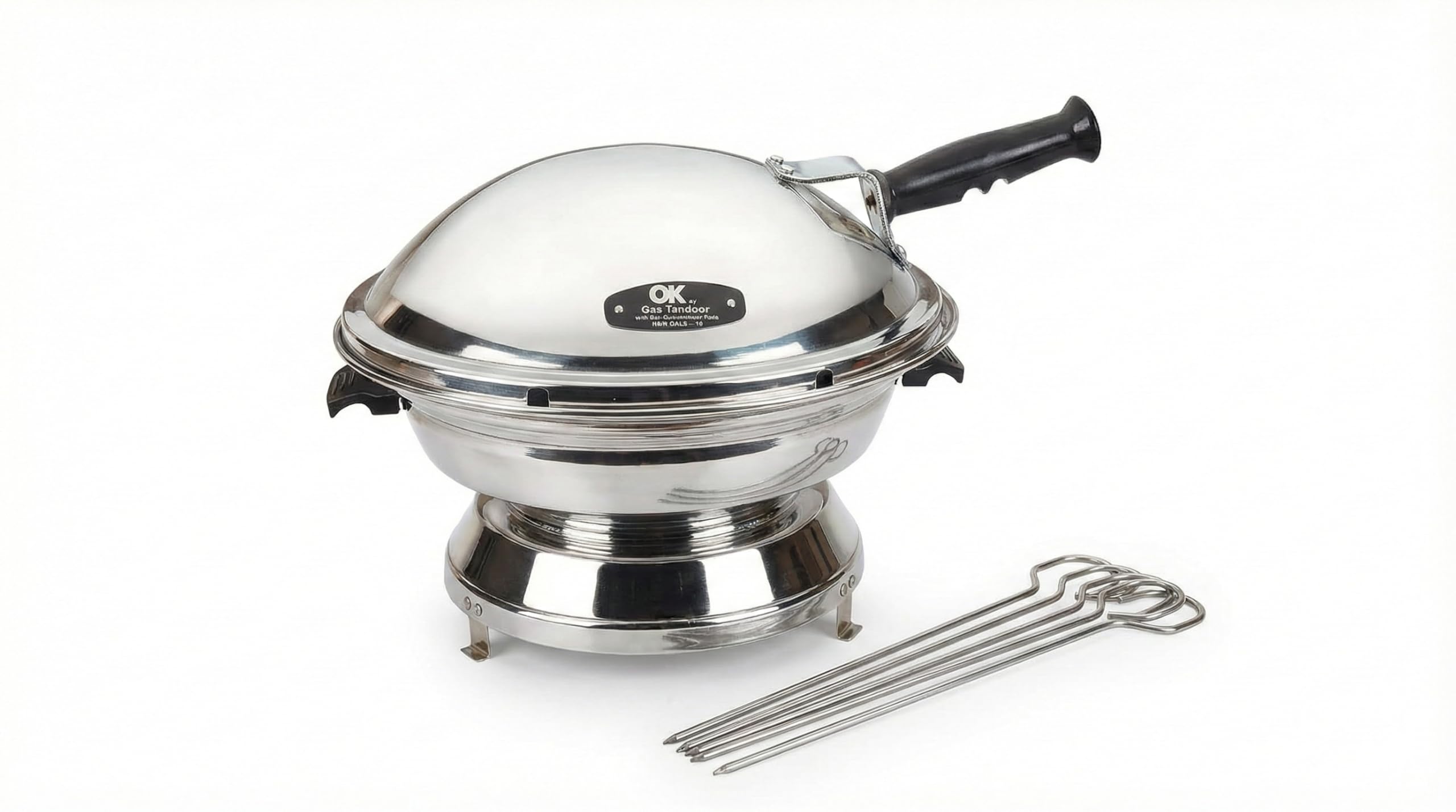 Stovetop Gas Tandoor Oven & Multi-Cooker, HeavyDuty Aluminum Steel Body, Viewing Lid, Grill Plate & Skewers, Bake Roti Naan Pizza, Grill Kebabs on Gas Stove, Smoke-Free 360° Heating, Indoor BBQ Cooker