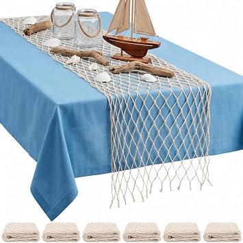 SATINIOR 6 Pcs 12 x 72 Fishing Net Table Runner Party Decor, Natural