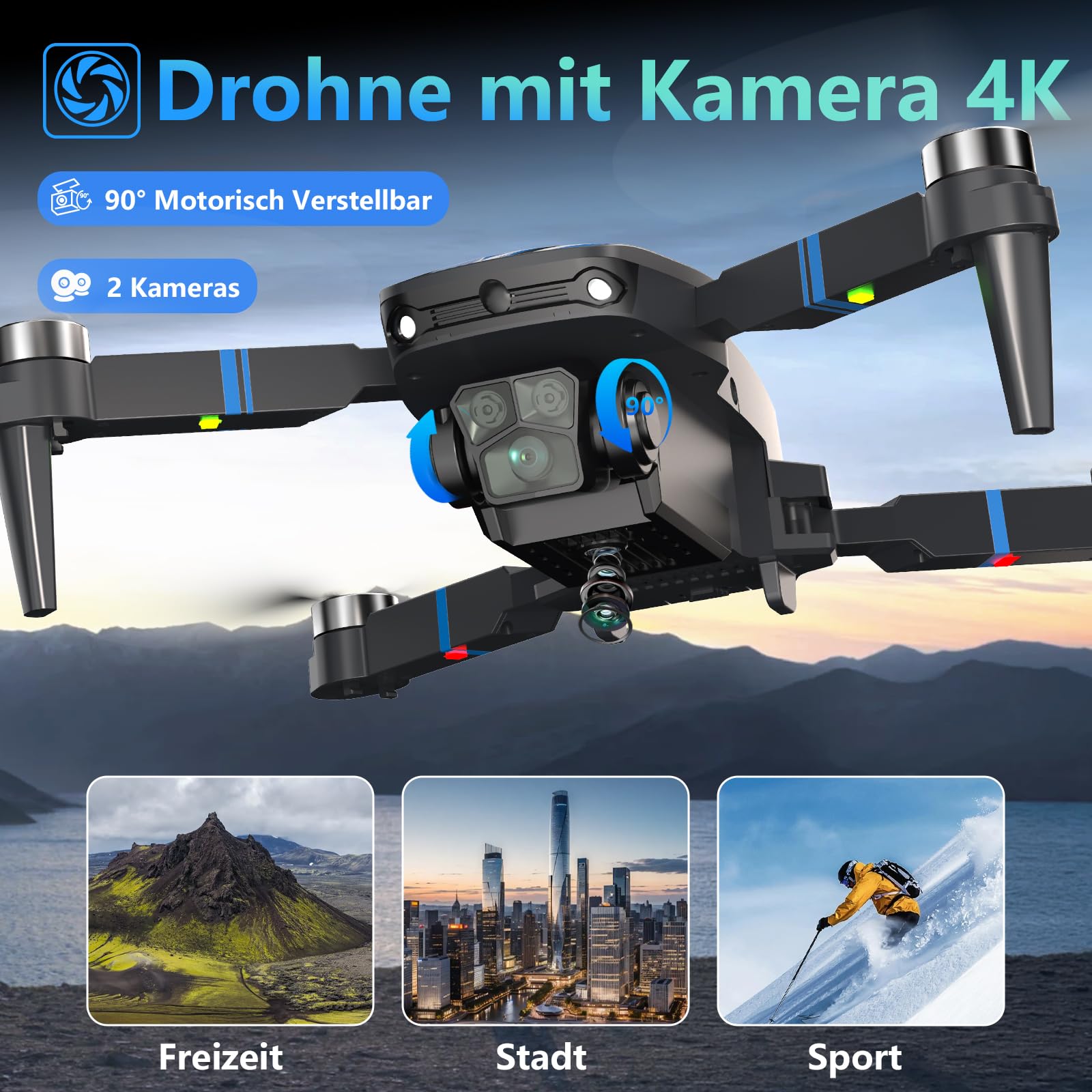 Drohne mit Kamera 4K LCD-Bildschirm FPV Video Bürstenloser Motor 270° Hindernisvermeidung Zusammenklappbarer RC Mini Quadcopter Unter 250G