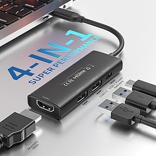 USB C Hub, Kakdsoip USB C Hub Multiport Adapter 4 in1 with 4K@30Hz HDMI, 100W Power Delivery, USB 3.0 Data, USB 2.0 Data, Laptop Hub Docking Station HDMI Adapter for Mac, iPad, XPS and More