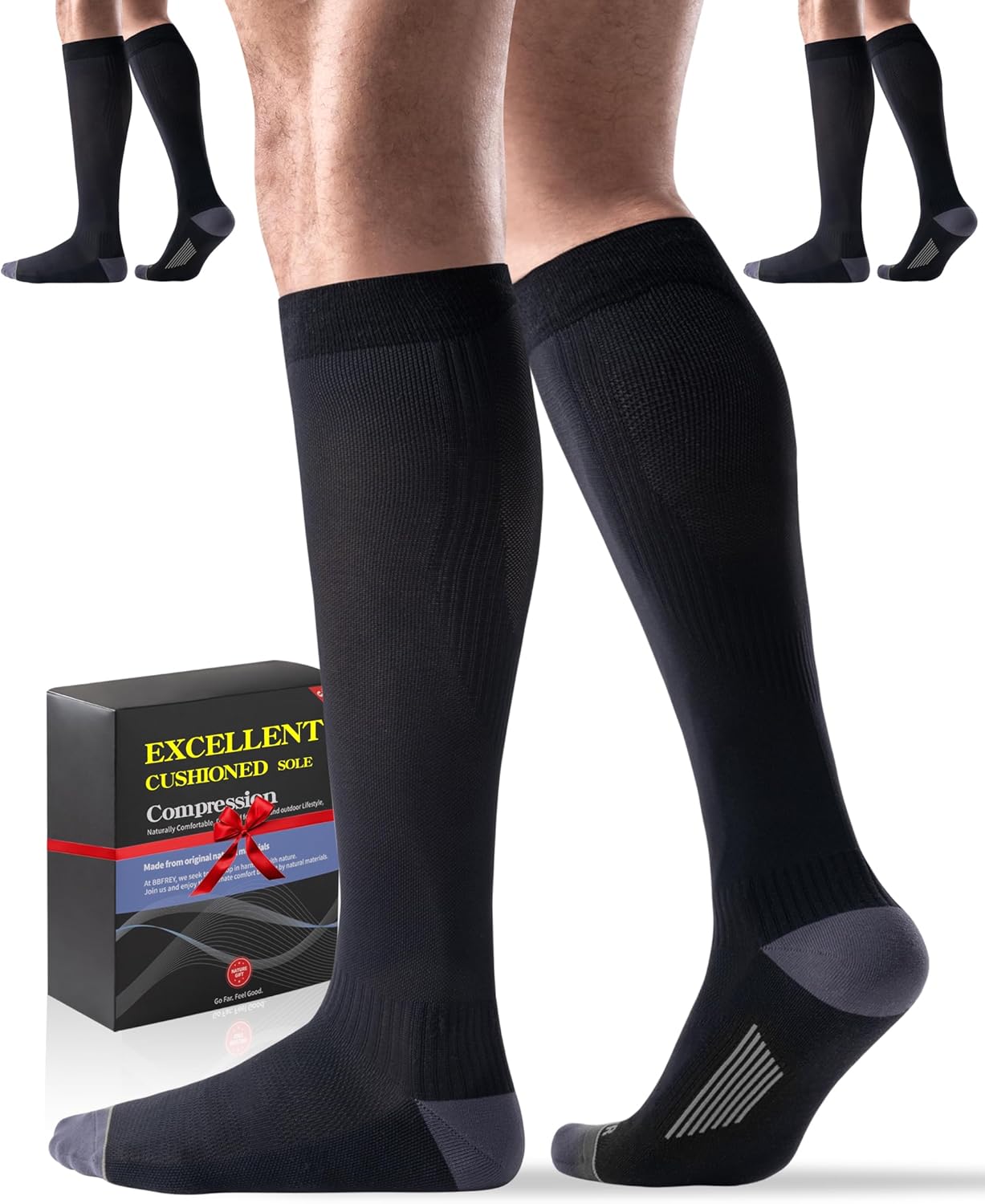 3 Pairs Easy On/Off Compression Socks - 15-20 mmHg Moderate Support Socks with Cushioned Sole and Seamless Toe