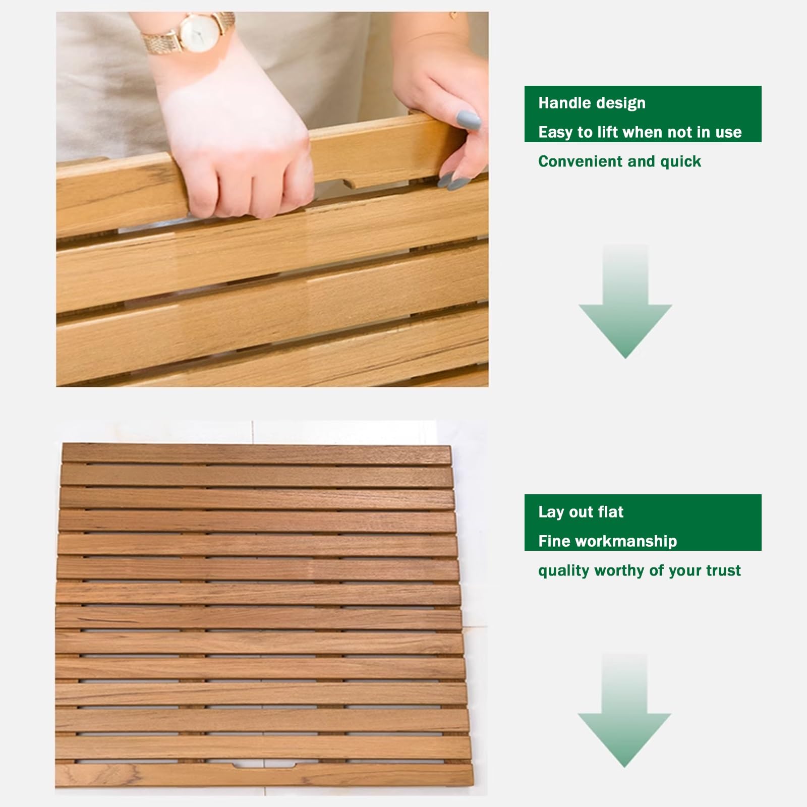 QWEASDF Pedana Doccia Legno， Tappetini da Doccia，pedana Legno Doccia，Pedana Doccia in bambù, Tappetino Antiscivolo per la Vasca e la Sauna, Interno e Esterno, Naturale(W50xL80cm/W20xL.31in)