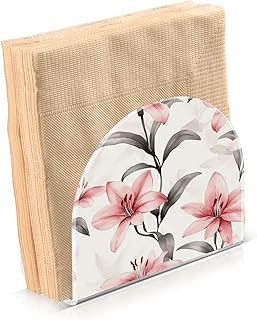 Napkin Holder for Table, Cute Chic Pink Lily Floral Flower Napkin Dispenser for Kitchen Dining Room Party Cocktail Farmhouse Bar, 2 pc