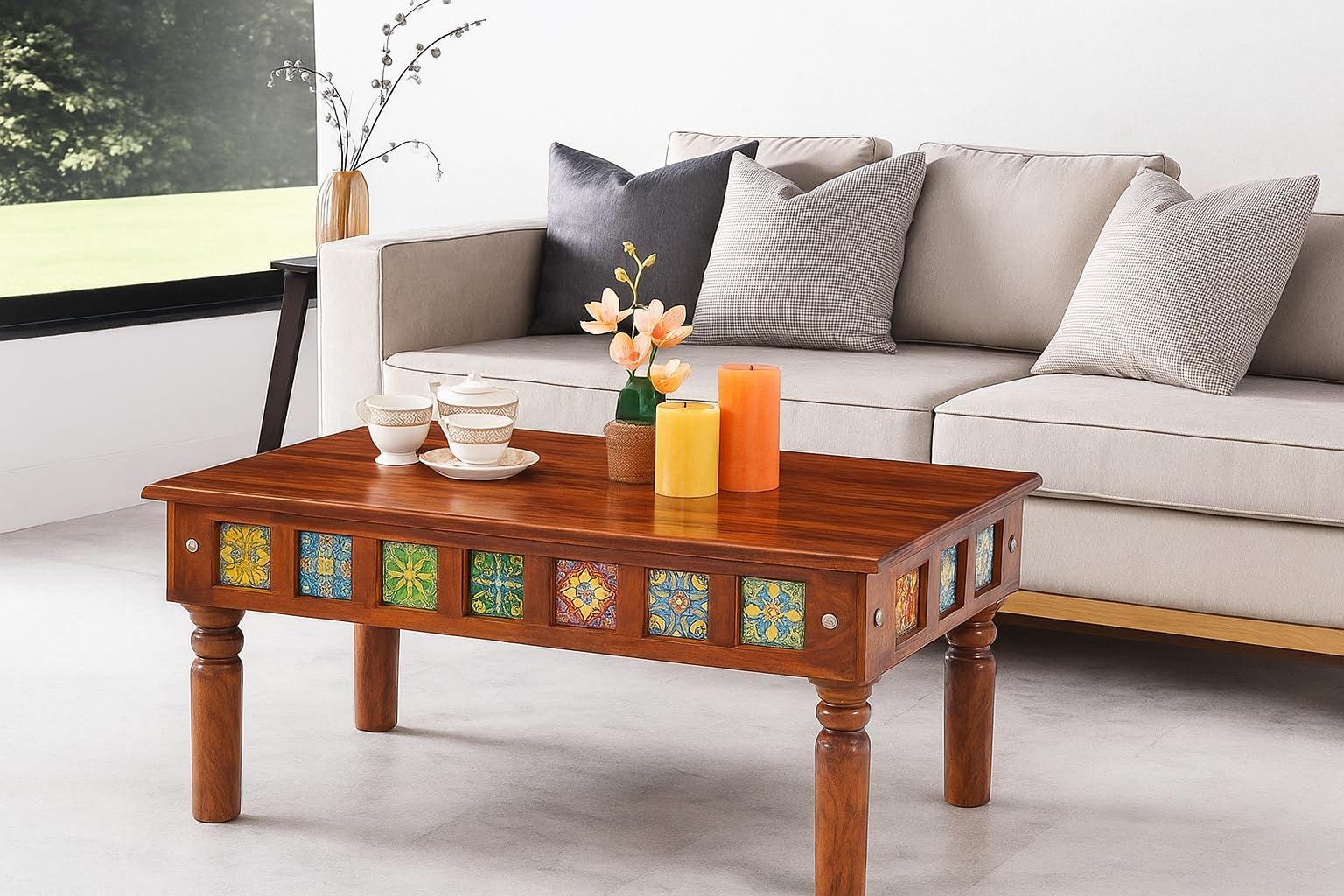 ANAND HANDICRAFT Solid Sheesham Wood Tile Coffee Table | Sofa Centre Table|Tea Center Table for Living Room|Patio Teapoy Table for Home|Rosewood,Natural Honey (Tiles) Tile Dinning Table.-picture-38