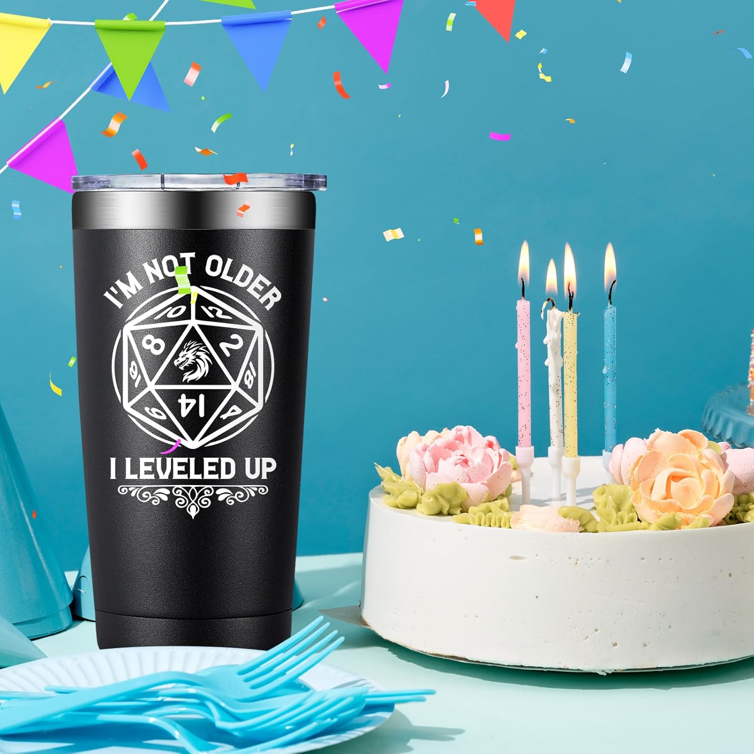 Dungeons Dragons Gifts for Men, Women - DND, D&D, DM Lovers Gifts - Dungeon Master Gift - I'm Not Older I Leveled Up Tumbler Cup 20 oz - Image 6