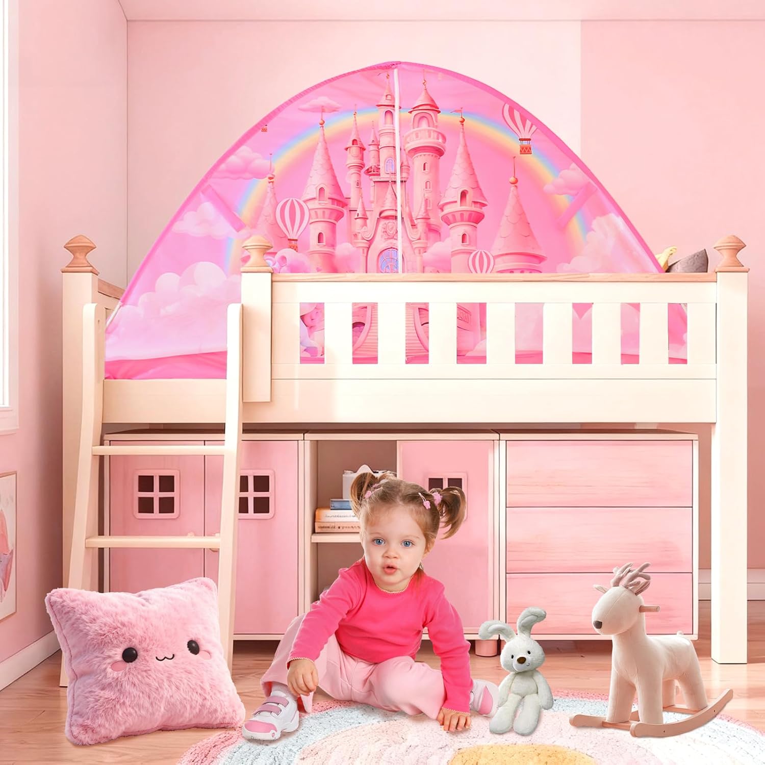 Kid Bed Tent -Twin Play Tent Baby Toddlers Dream Playhouse(Pink Castle) - Image 3