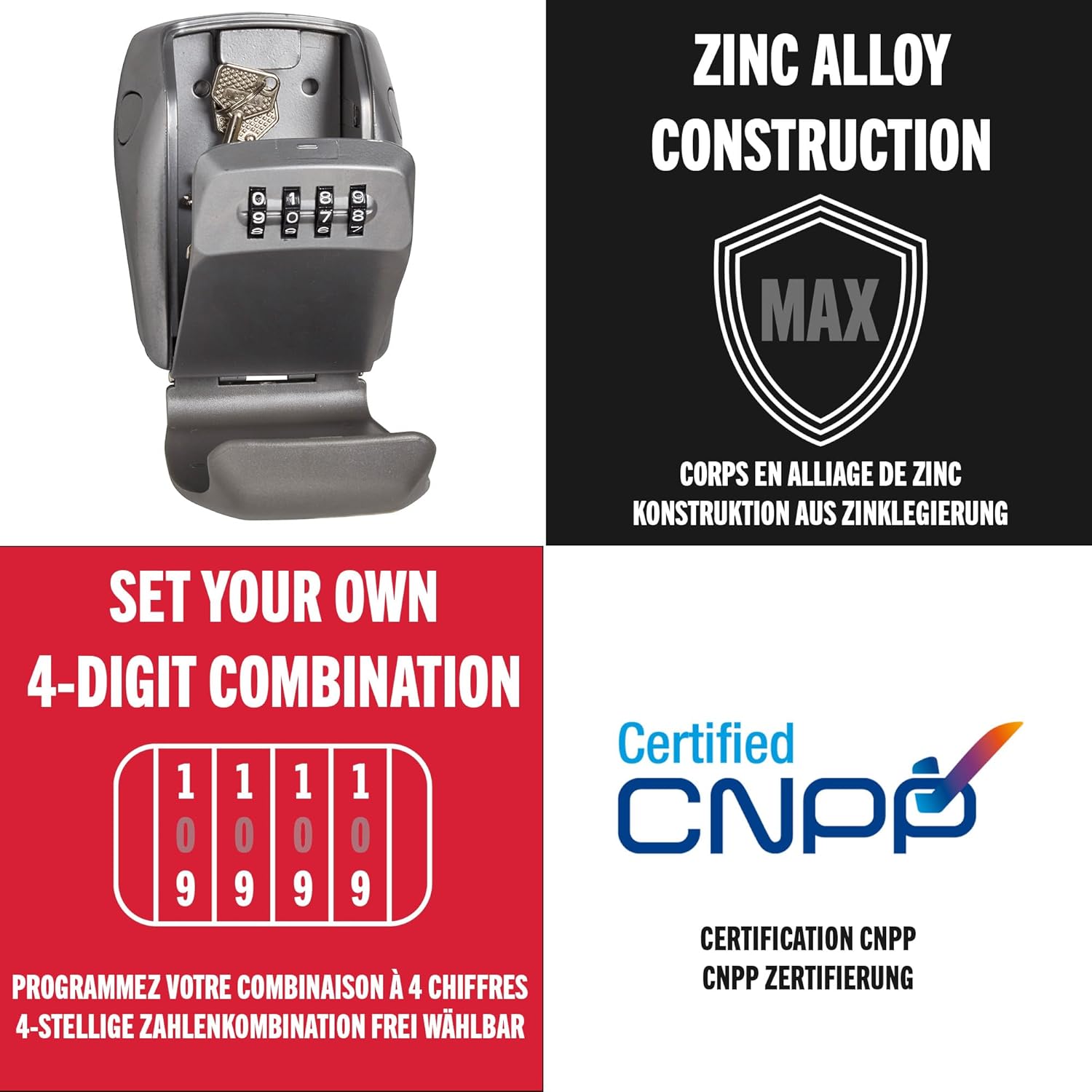 MASTER LOCK Certified Key Safe [Reinforced Security] [CNPP Certification] [Weatherproof - Outdoor] [Wall Mounted] - 5415EURD - Key Lock Box, Medium