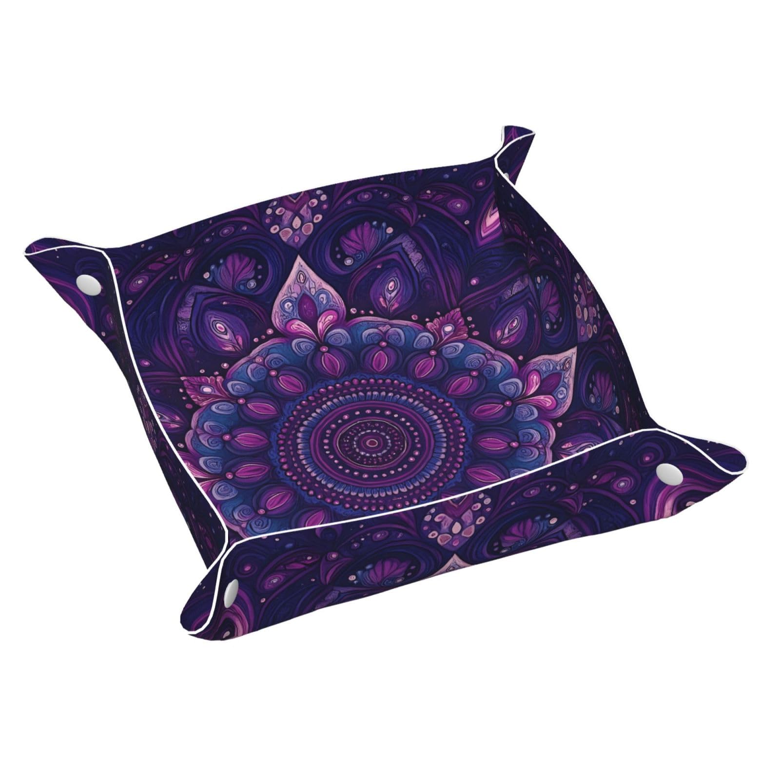 HLBSDM Fantasy Ethnic Purple Mandala Tray Men's Leather Valet Parking Portable Entrance Trays Bedside Storage Box