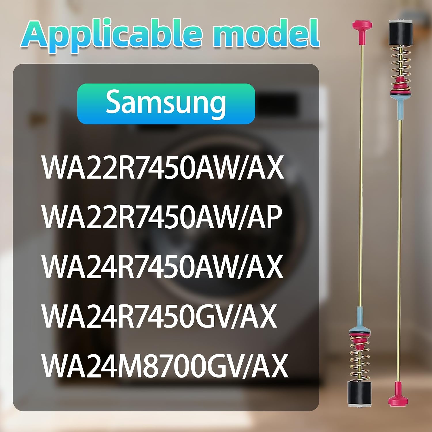 DC97-16350P Washer Suspension Rod Kit (4 Pcs) Replace PD00077076 AP6002547 PS11735190 EAP11735190 Fit for Samsung WA22R7450AW/AX WA22R7450AW/AP WA24R7450AW/AX WA24R7450GV/AX WA24M8700GV/AX