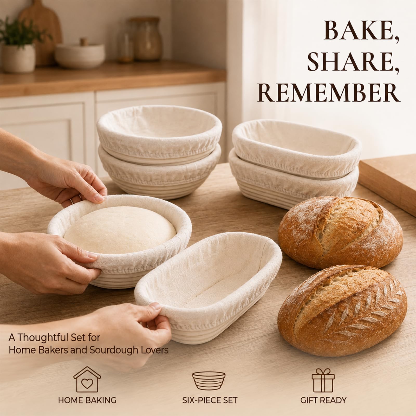 Banneton Pan - Juego de 6 Banetones para Pan de Ratán Natural