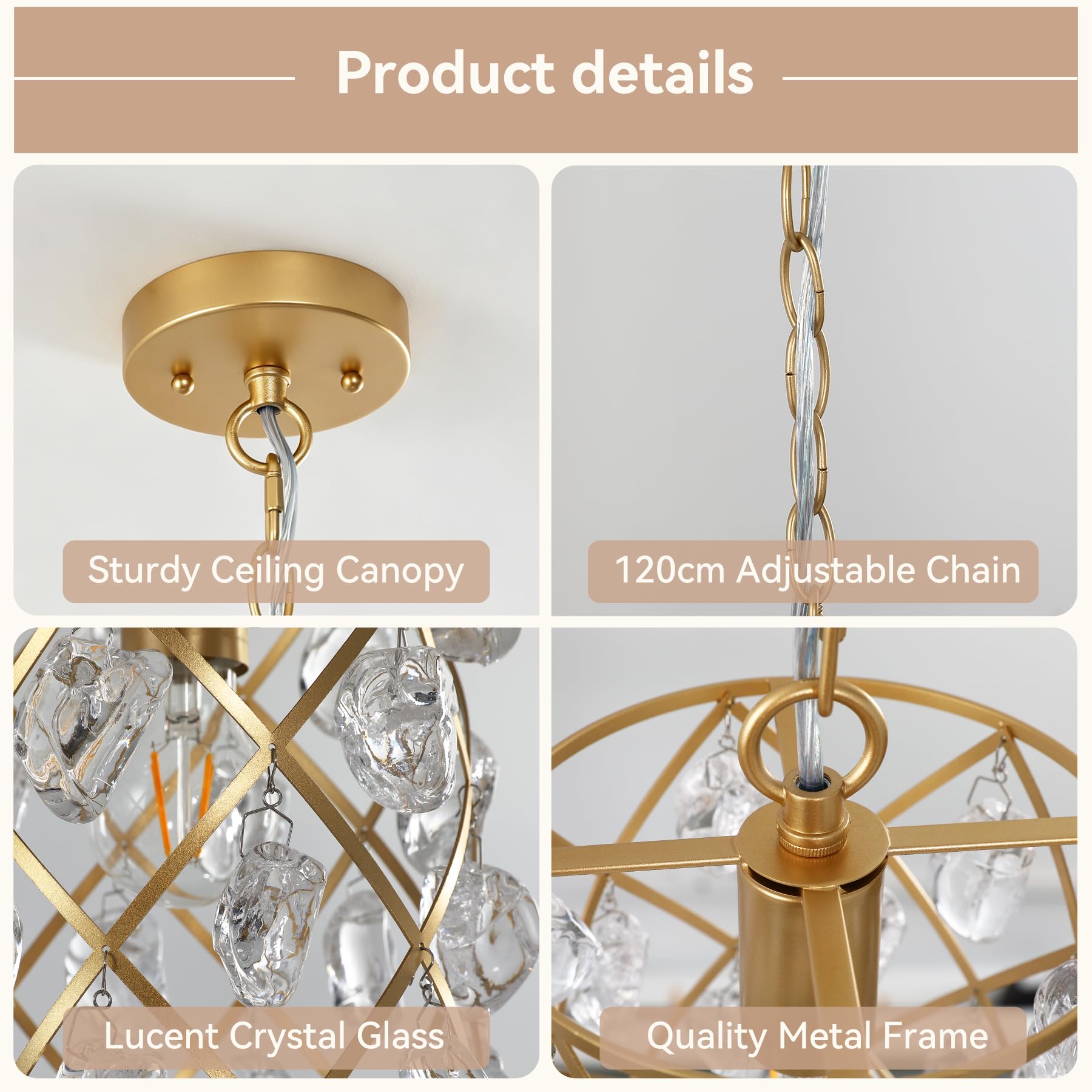 Tribesigns Lámpara de araña moderna dorada, lámpara colgante con cristales de vidrio con forma de onda de agua, casquillo E27, lámpara de techo ajustable para isla de cocina, comedor, pasillo, hotel.