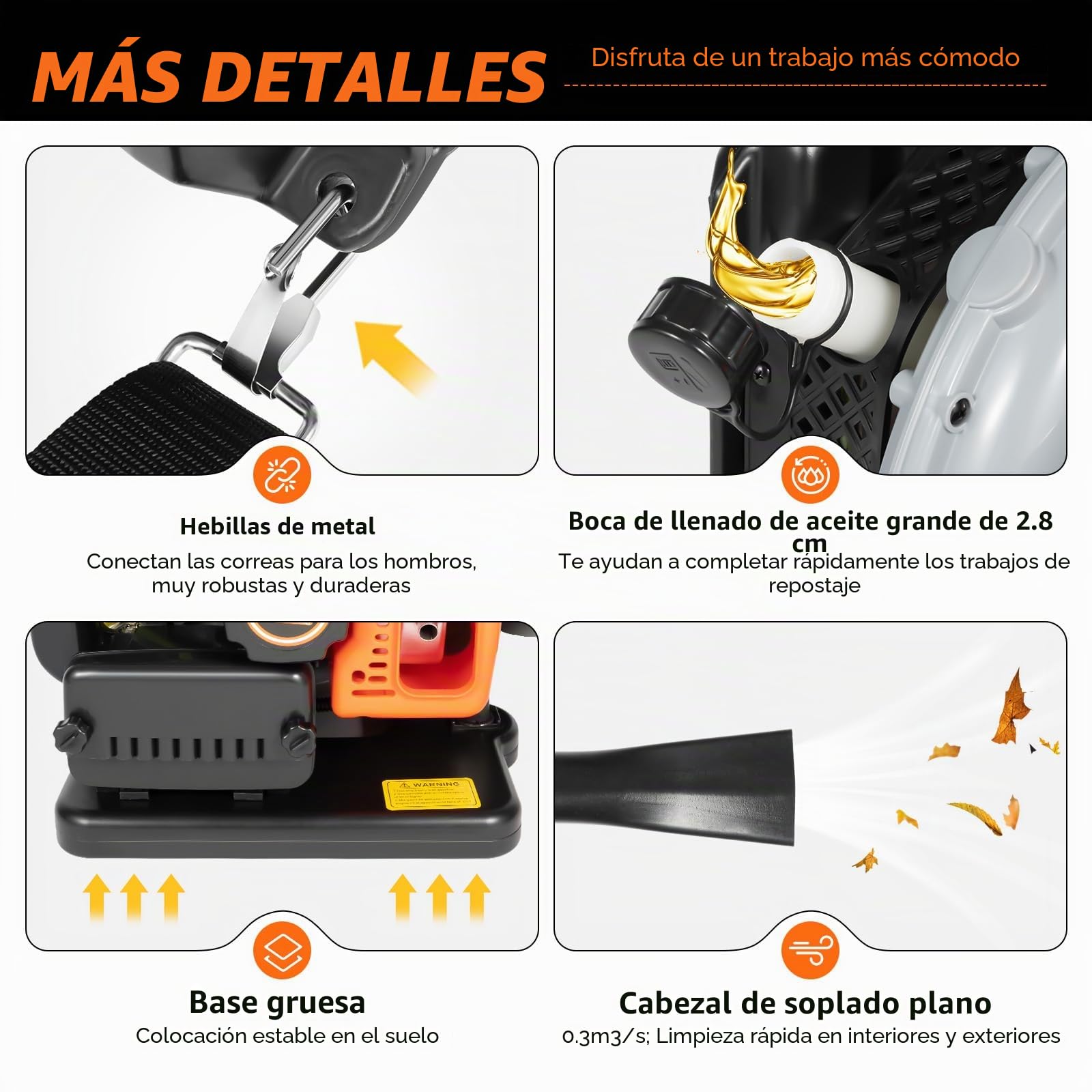 Gasolina Mochila Soplador de hojas, 63 CC Single ylinder 2 tiempos, motor refrigerado por aire, soplador de hojas, soplador de hojas comercial, soplador de gasolina para la eliminación de polvo, hojas