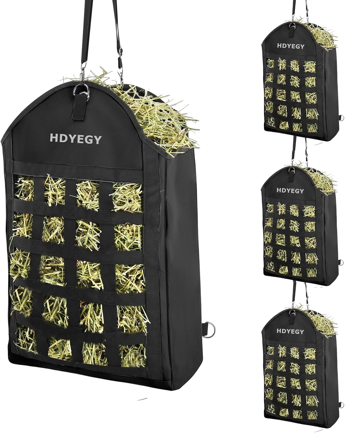 4 Pack Heavy Duty 1200D Slow Feeder Hay Bag with Large Opening for Horse, Goat, Donkeys, 13.78x7.45x18.1 Inch