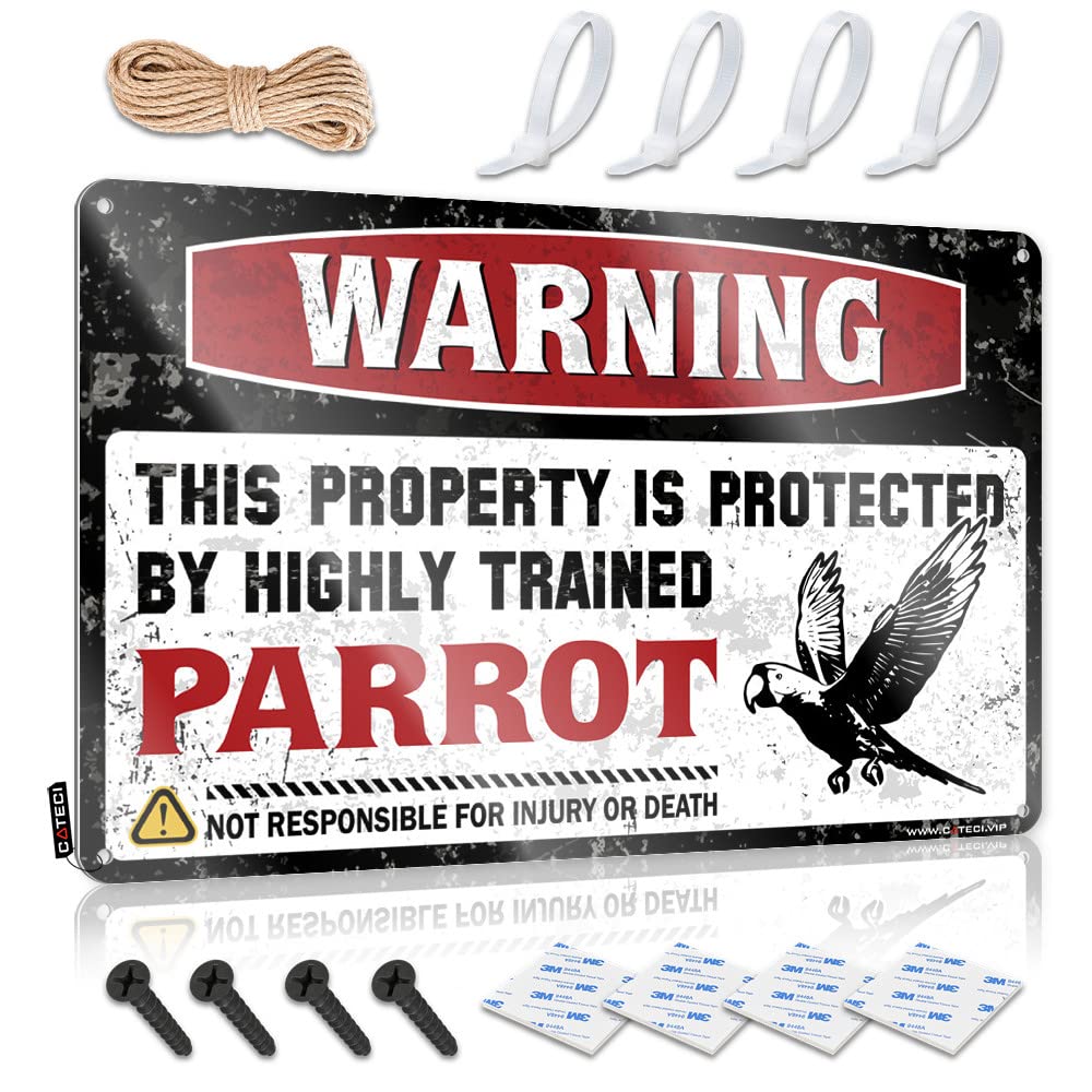 BRUNTELO Home Decor Men Warning This Property Is Protected By A Highly Trained Parrot Tin Sign Room Signs For Bedroom Backyard Bar Sign(30X40CM)