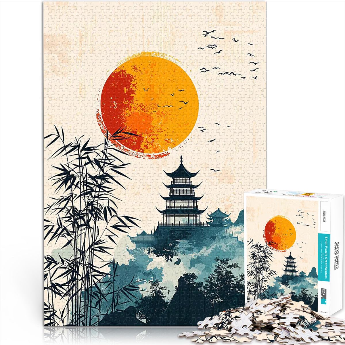 Jigsaw Puzzles 1000 Piece for Adults Japanese Pagoda Sunset Spiele Spielzeug Geschenk Tolle Geschenke und Spielzeuge38x26cm — image 1