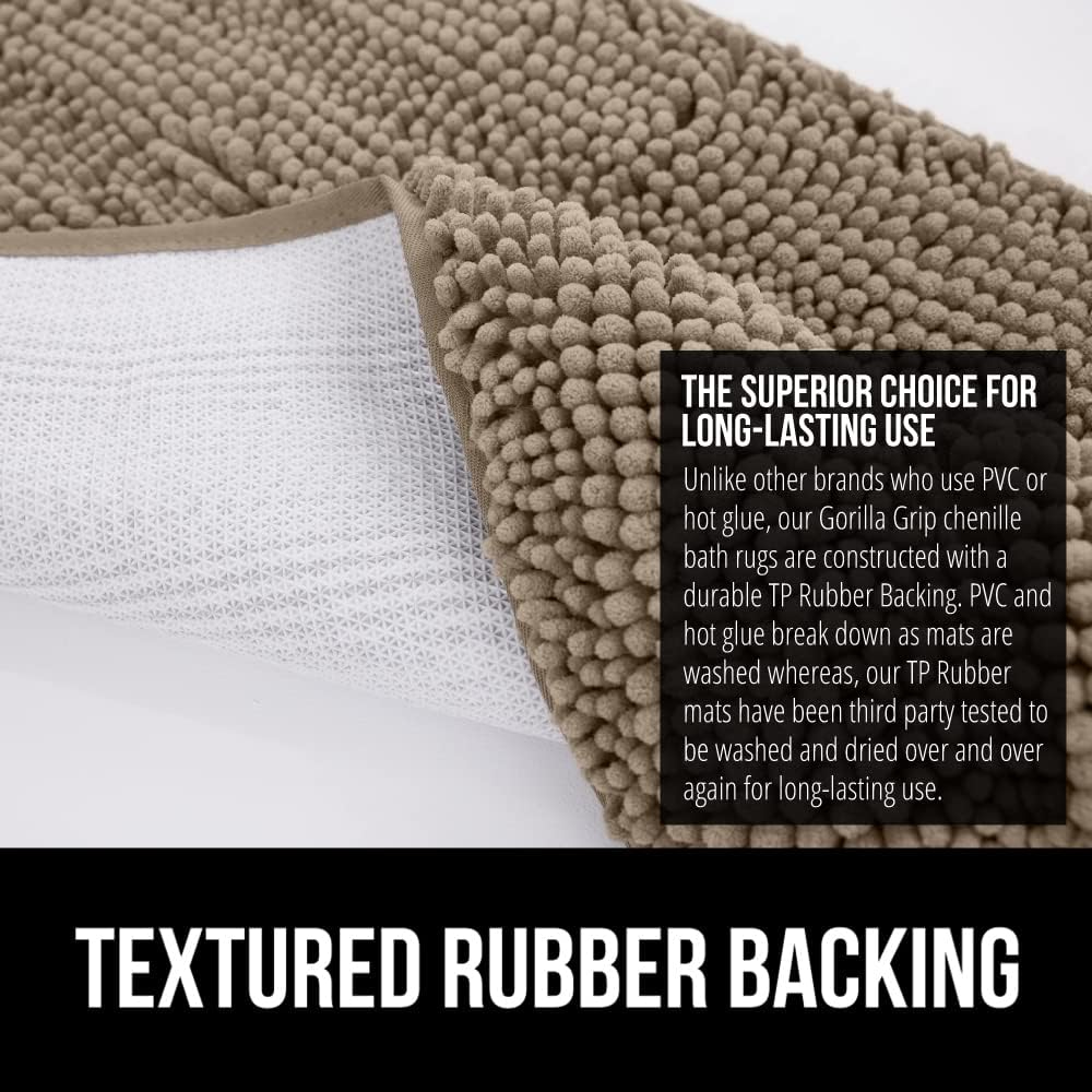 Gorilla Grip Chenille Bath and Waffle Shower Curtain, Bathroom Size 60x24, Machine Washable, Waffle Shower Curtain Size 72x72, Thick Weighted Fabric, Both in Beige, 2 Item Bundle