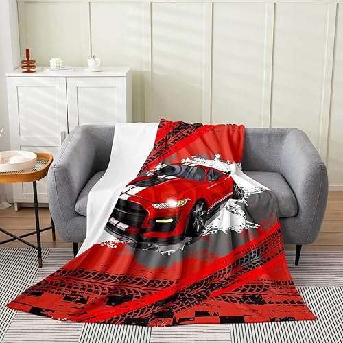Erosebridal Manta de forro polar de coche de carreras tamaño individual de 60 x 80 pulgadas, color rojo, para niños y jóvenes, manta de franela de