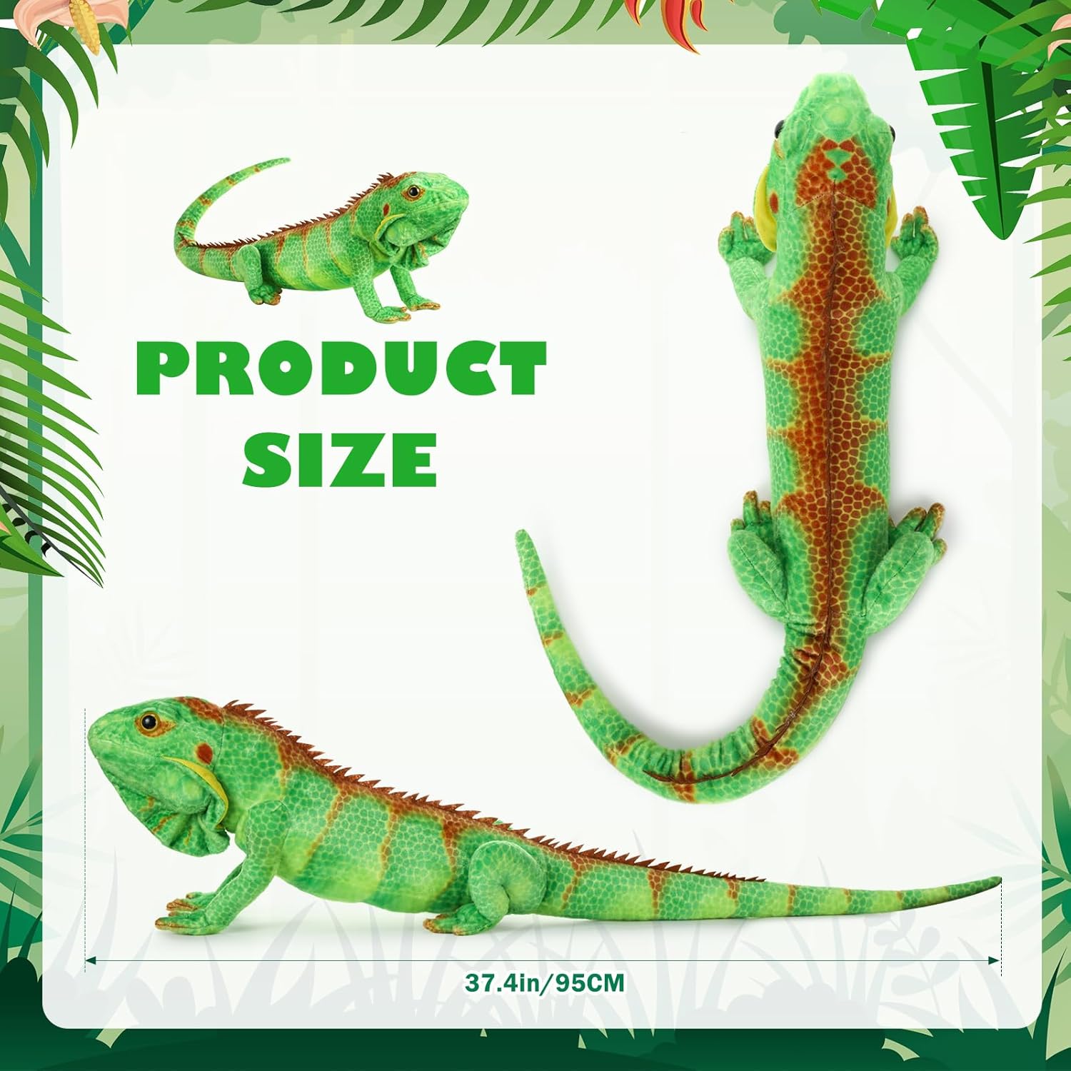 Syhood Lizard Stuffed Animals 37.4'' Realistic Plush Lizard Soft Plush Reptile Gift for Animal Lovers Birthday Easter(Emerald Green Iguana)