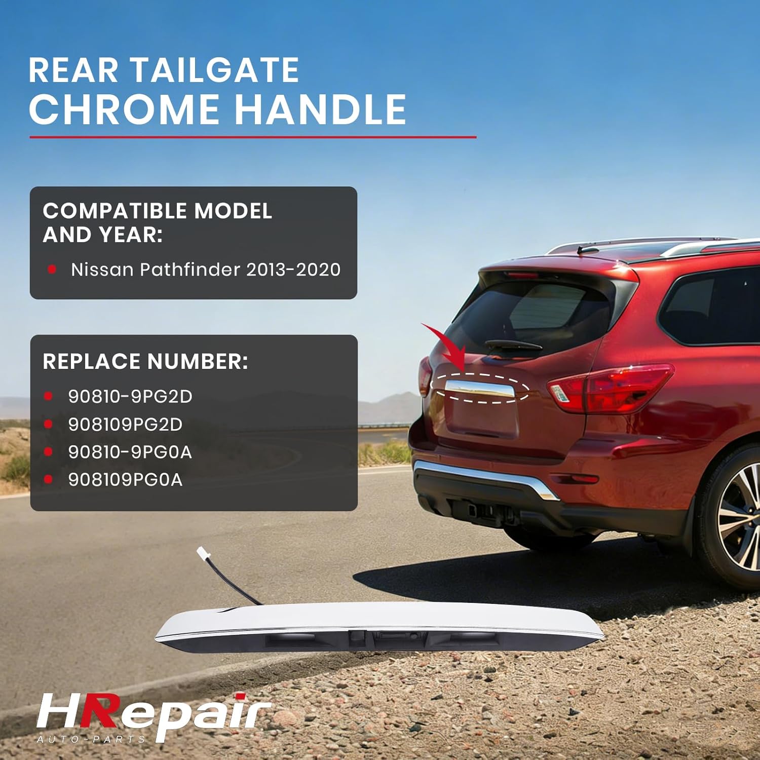 Upgrade Chrome Tailgate Handle Garnish Finisher Molding,fits 2013-2020 Nissan Pathfinder Liftgate Handle,Liftgate Trunk Opener,Liftgate Trim-with Manually Switch 90810-9PG2D With manual switch (upgrade)