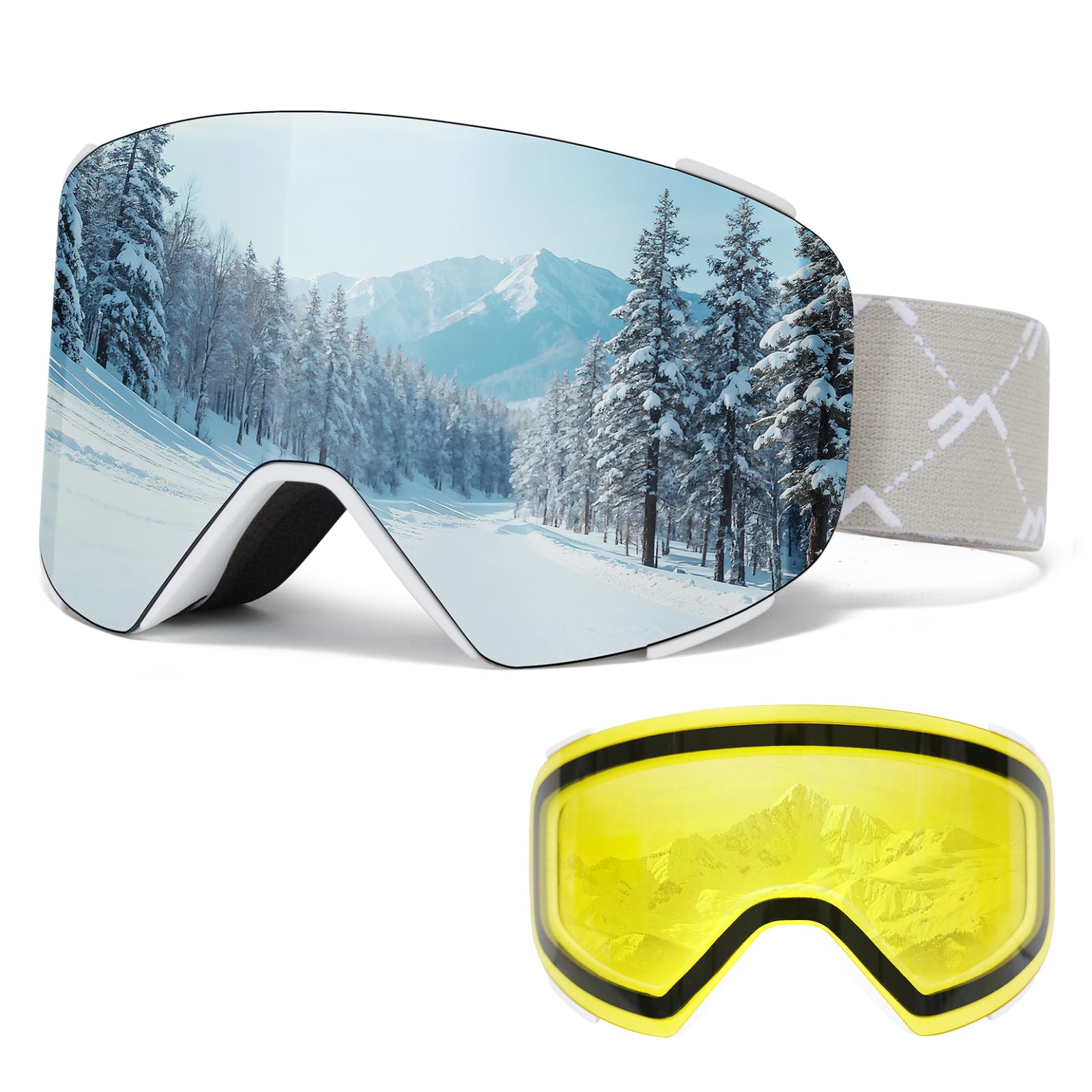Occhiali da Sci con Magnetico Lenti Intercambiabili,YH693C Maschera da Sci OTG per Unisex Anti-UV400 Anti Nebbia Antipolvere Antivento Occhiali da Neve per Ski Ciclismo Moto