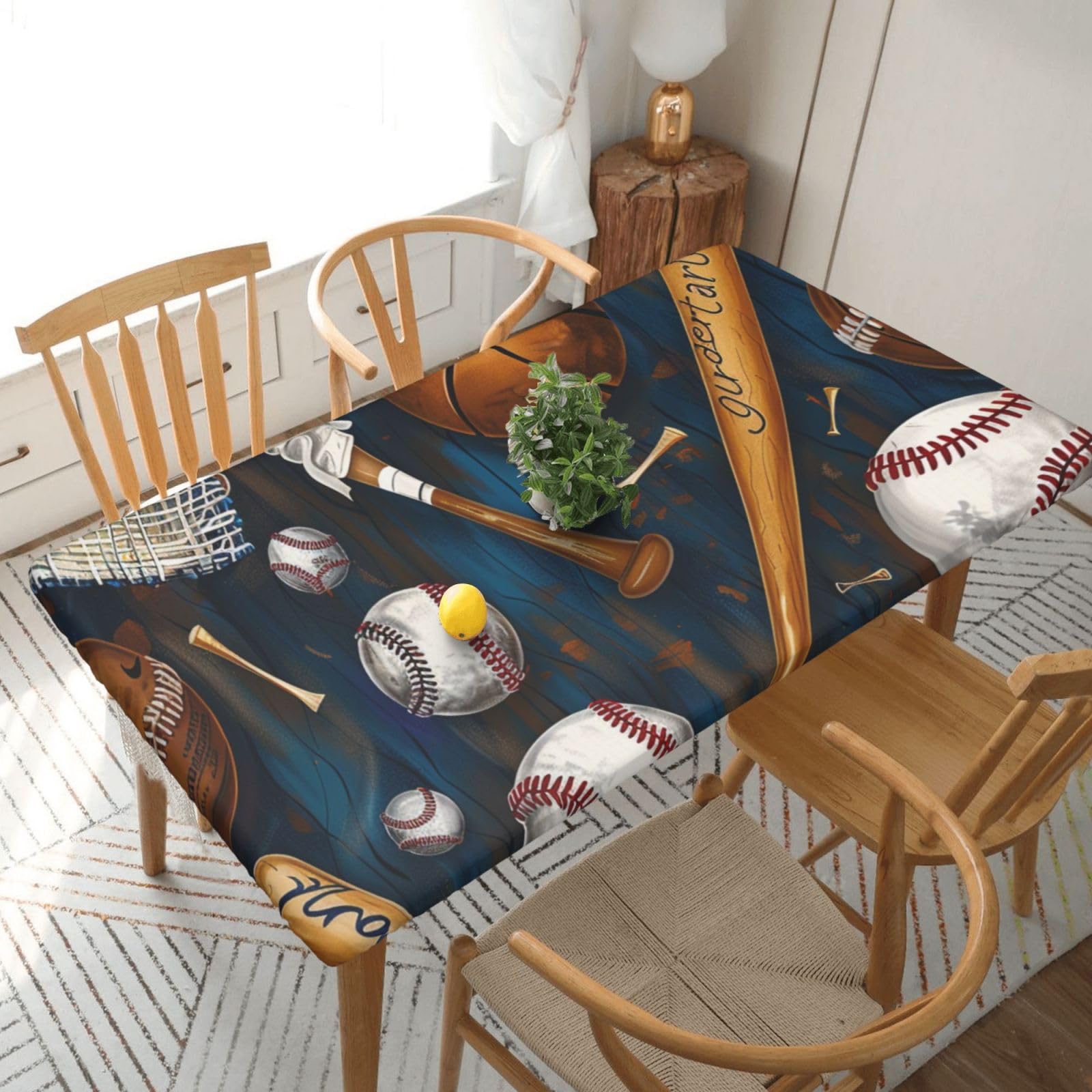 WPKJU Baseball Basketball Football Hockey Printed Tablecloths 5ft Rectangular Table Covers Washable Polyester Decorative Table Cloth for Dining Table Picnic Wedding