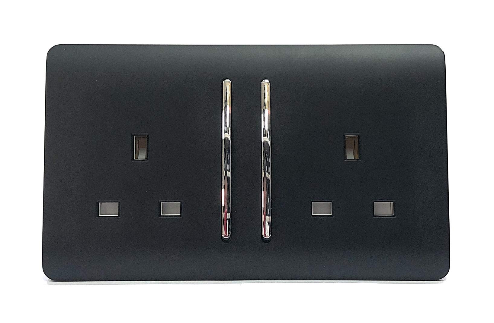 Trendi Switch Matt Black 2 Gang Artistic Modern Glossy 13 Amp Switched Tactile Plug Socket, Art-Skt213l