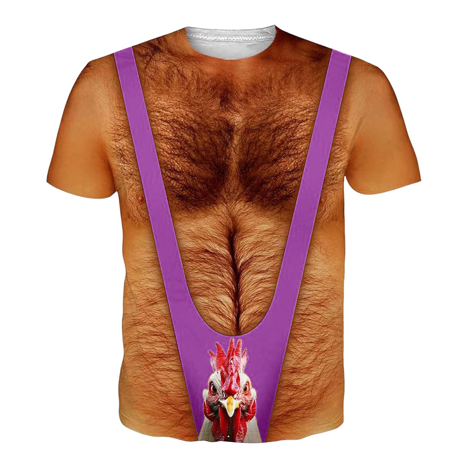 Muscle Shirts Men's Funny Shirt Outdoor Carnival Costume Unisex Beer Costume Round Neck Ugly T-Shirts with 3D Sexy Print Running Shirt Muscle Fancy Dress Costumes, O purple, XXXXL