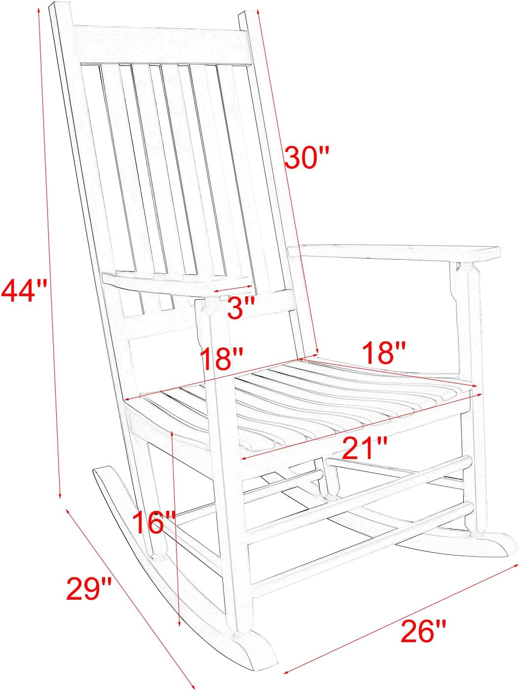 XINYUN Rocking Chair Wooden Frame Chair Indoor and Outdoor Fade Resistant Rocker with 350lbs Weight Capacity All Weather Porch Rocker for Garden Lawn Balcony Backyard and Patio Porch 1 White
