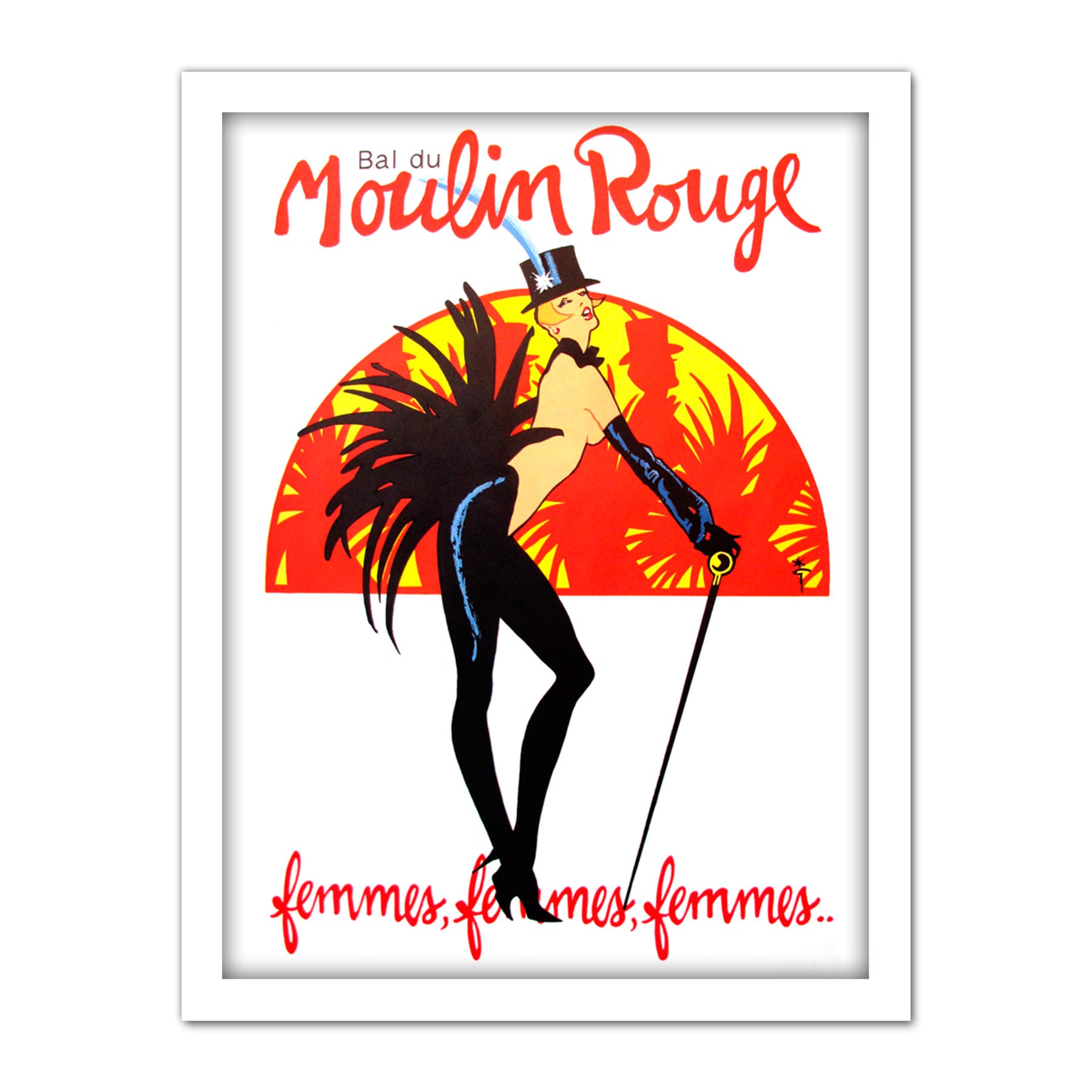 Wee Blue Coo Burlesque Moulin Rouge Paris Girls Artwork Framed Wall Art Print 18X24 Inch
