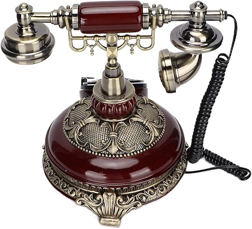 Royal Vintage - Teléfono antiguo de escritorio con cable para oficina en casa, cafetería, bar, exquisito diseño de imitación de madera y bronce