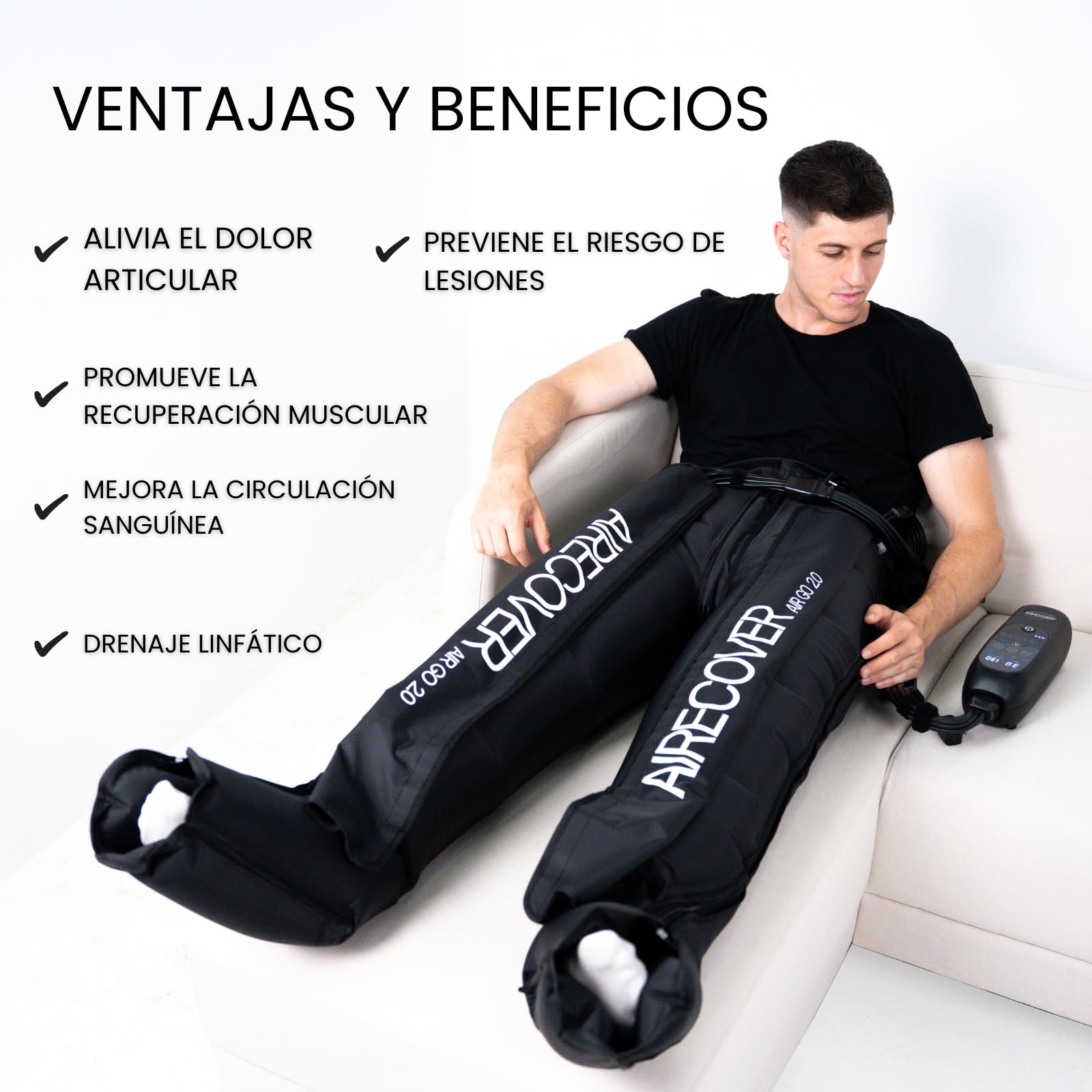 Pantalones de Presoterapia para Casa, Recargables Masajeador de Piernas Cansadas para Circulación y Drenaje Linfático, 6 Cámaras, 4 Modos, 30–250 mmHg, Batería 3H