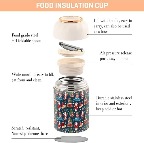 Miniatura 4 de Christmas Santa Truck Gifts Food Jar with Spoon Stainless Steel Vacuum Insulated Food Container 17 oz Food Thermos for Lunch