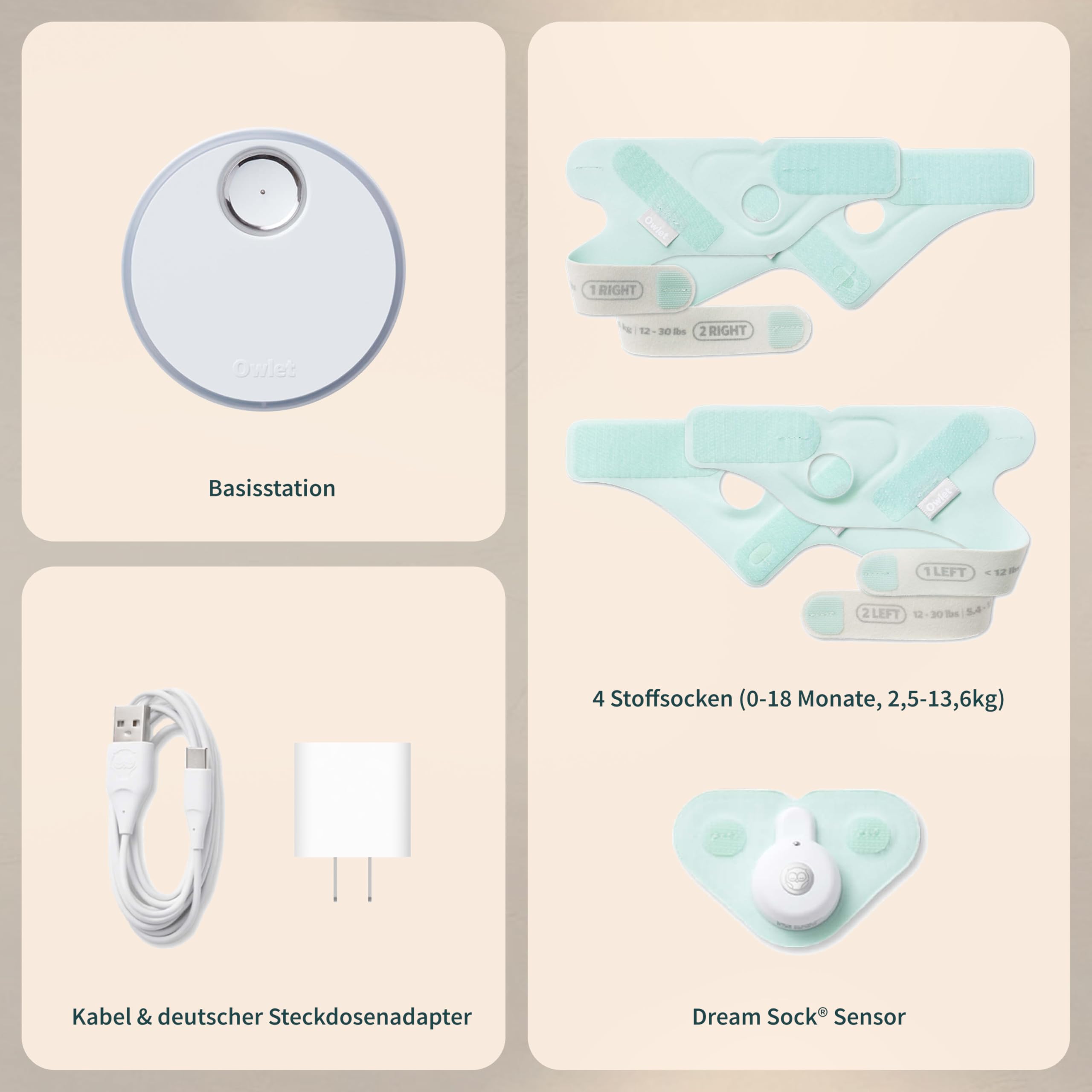 Owlet Dream Sock Mint – Smarte Babyüberwachung mit App, Schlaftracking & Benachrichtigungen 0–18 Monate