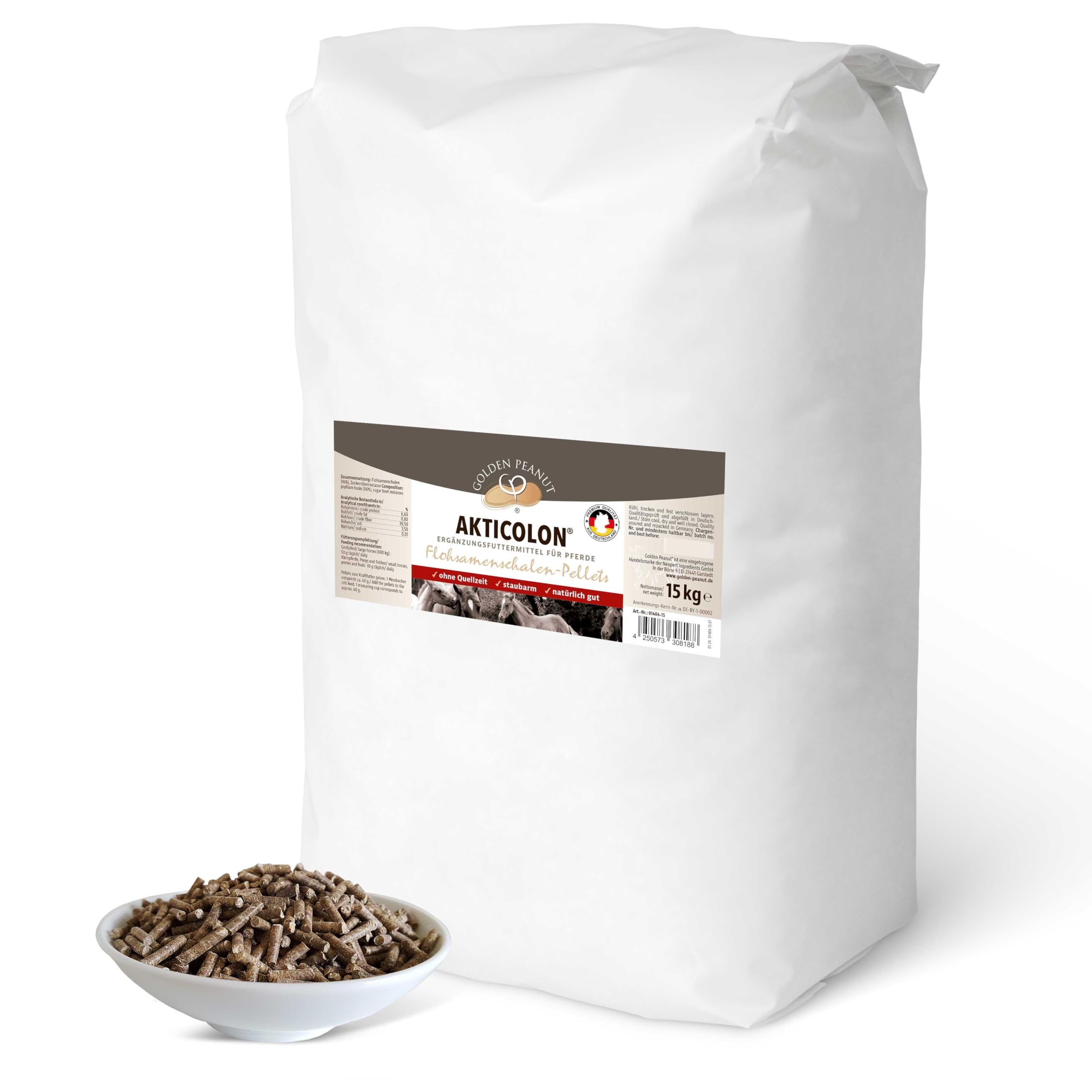 GOLDEN PEANUT Akticolon Pellets de psyllium 15 kg, granulés de psyllium - Complément alimentaire pour chevaux et poneys - L'original