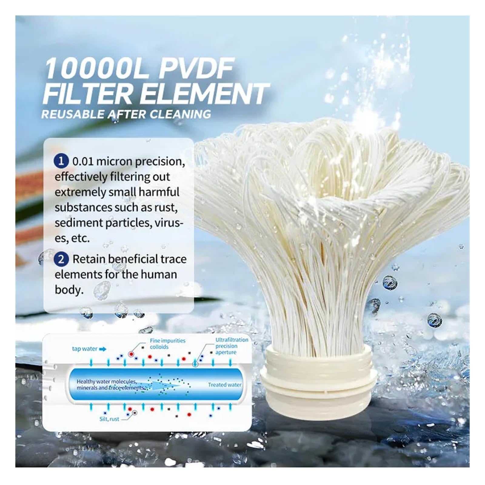 Whole House High Flow Water Filter System 5000L-8000L Stainless Steel Mineral Reusable PVDF(Filterelement 10000L)