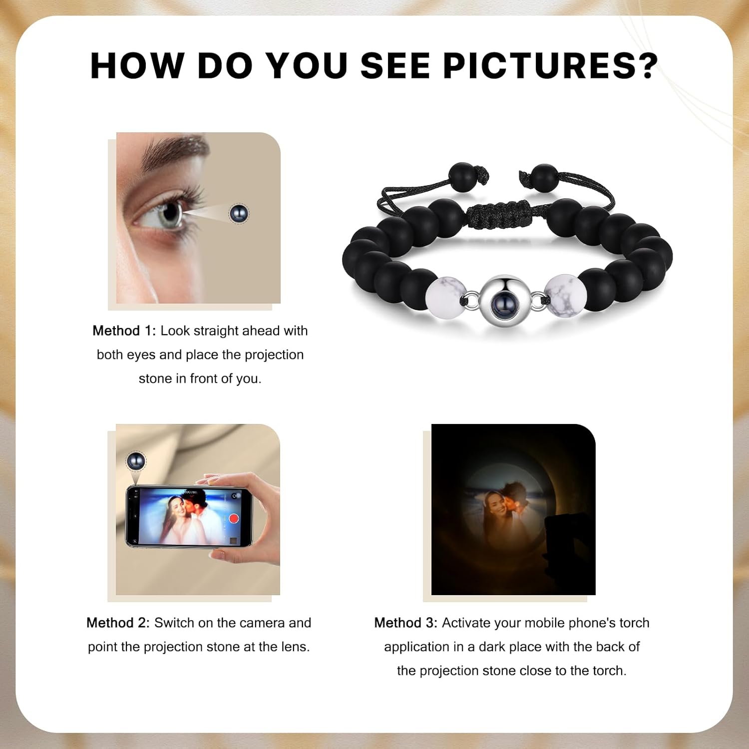 kaululu Personalized Photo Projection Jewelry Custom Bracelet with Picture Inside for Men Women Memorial Gift for Couples Mom Dad Birthday Christmas Anniversaries