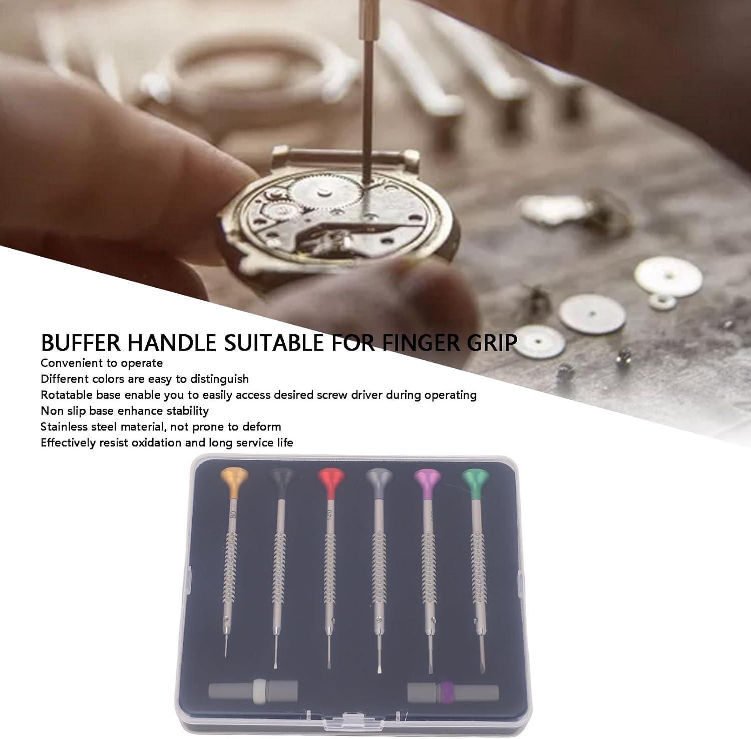 Luocute 6Pcs Watch Repair Screw Driver Set, Professional Mini Tool Kit Stainless Steel S2 Alloy Steel with Rotatable Non Slip Base and Storage Box for Watches Eyeglasses Jewelry