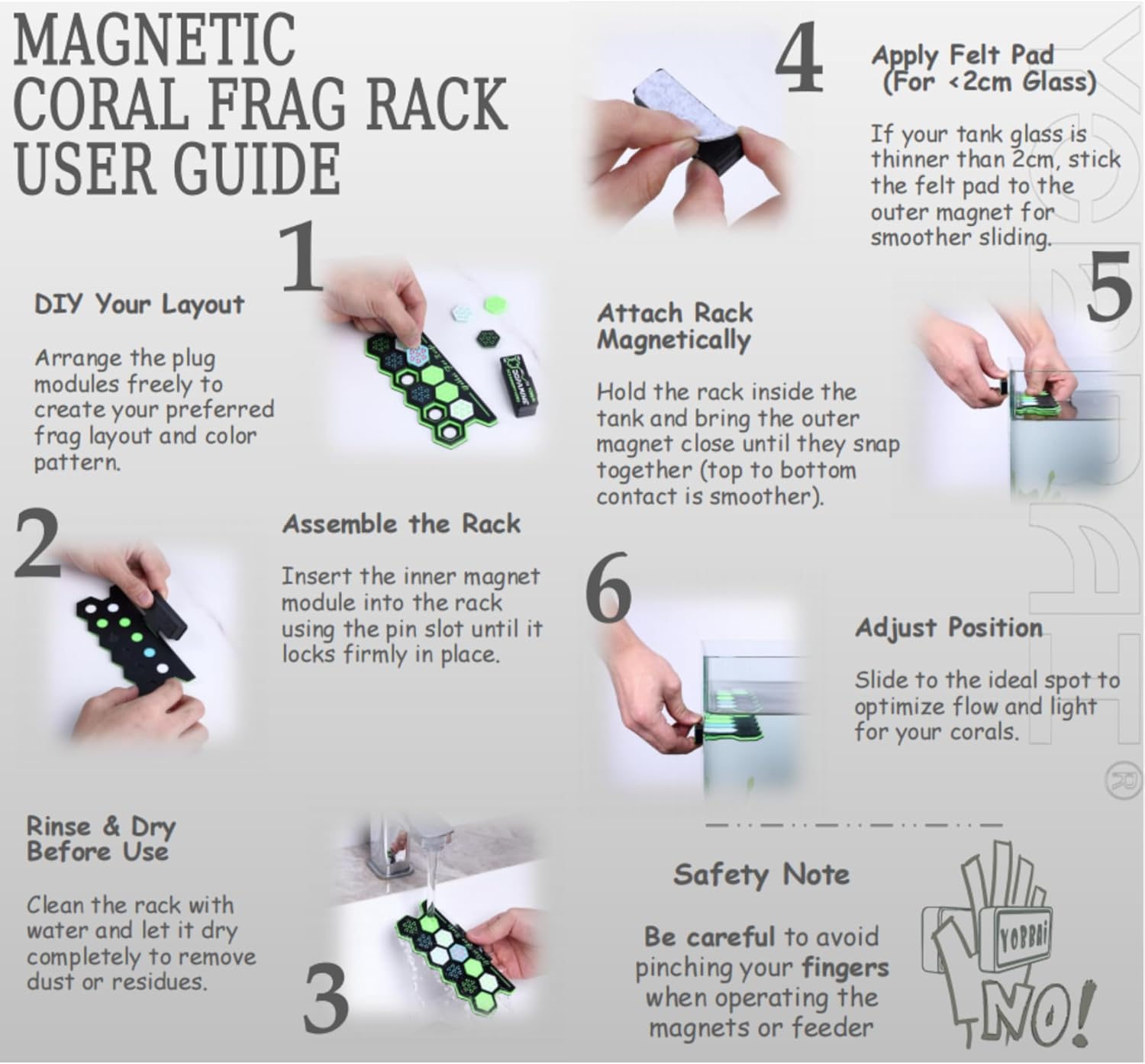 YOBBAI Magnetic Coral Frag Rack for Reef Tank, Saltwater Aquarium Frag Holder with 11 Slots & 13 Frag Plugs, Strong Magnet Glass Mount (Up to ~2cm), Multi-Use Aquarium & Hydroponic Plant / Reptile Display Stand