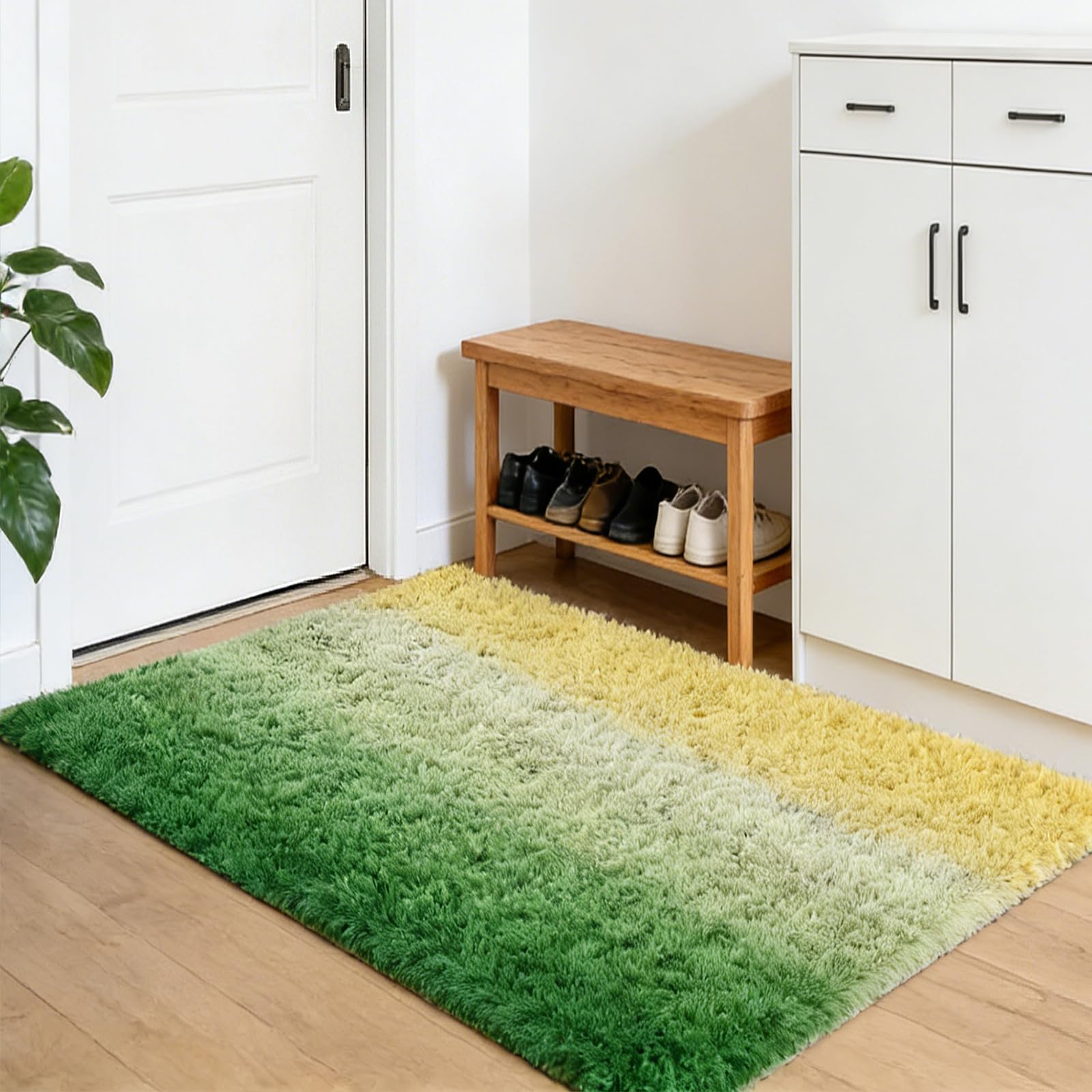 Tapis rond salon vert 190x385 cm lavable et moderne pour chambre