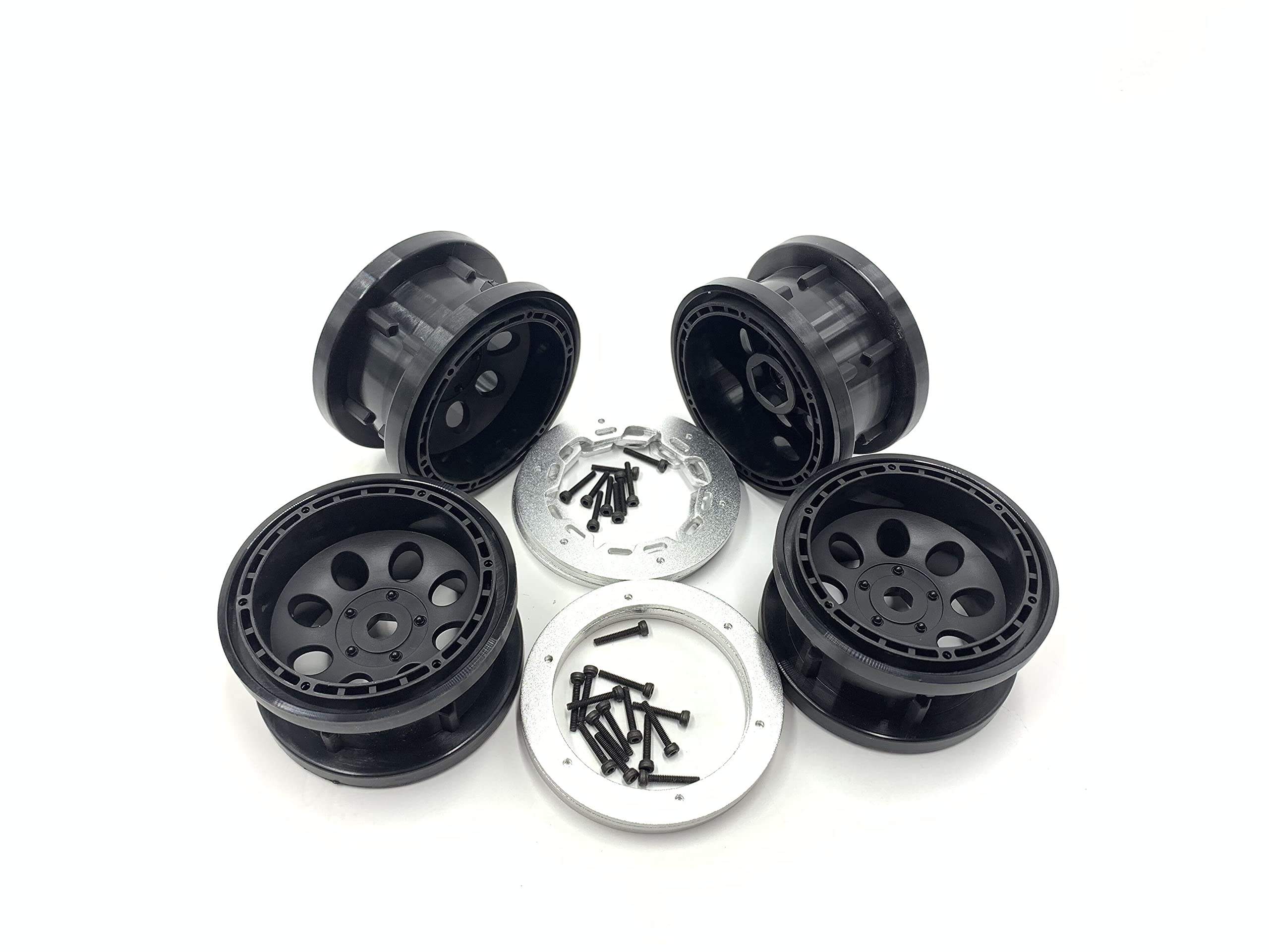 4pcs Beadlock Wheel Rims - 2.2 Inch Metal Hubs For Axial SCX10, TRX4, Wraith RC Crawler (Blue)