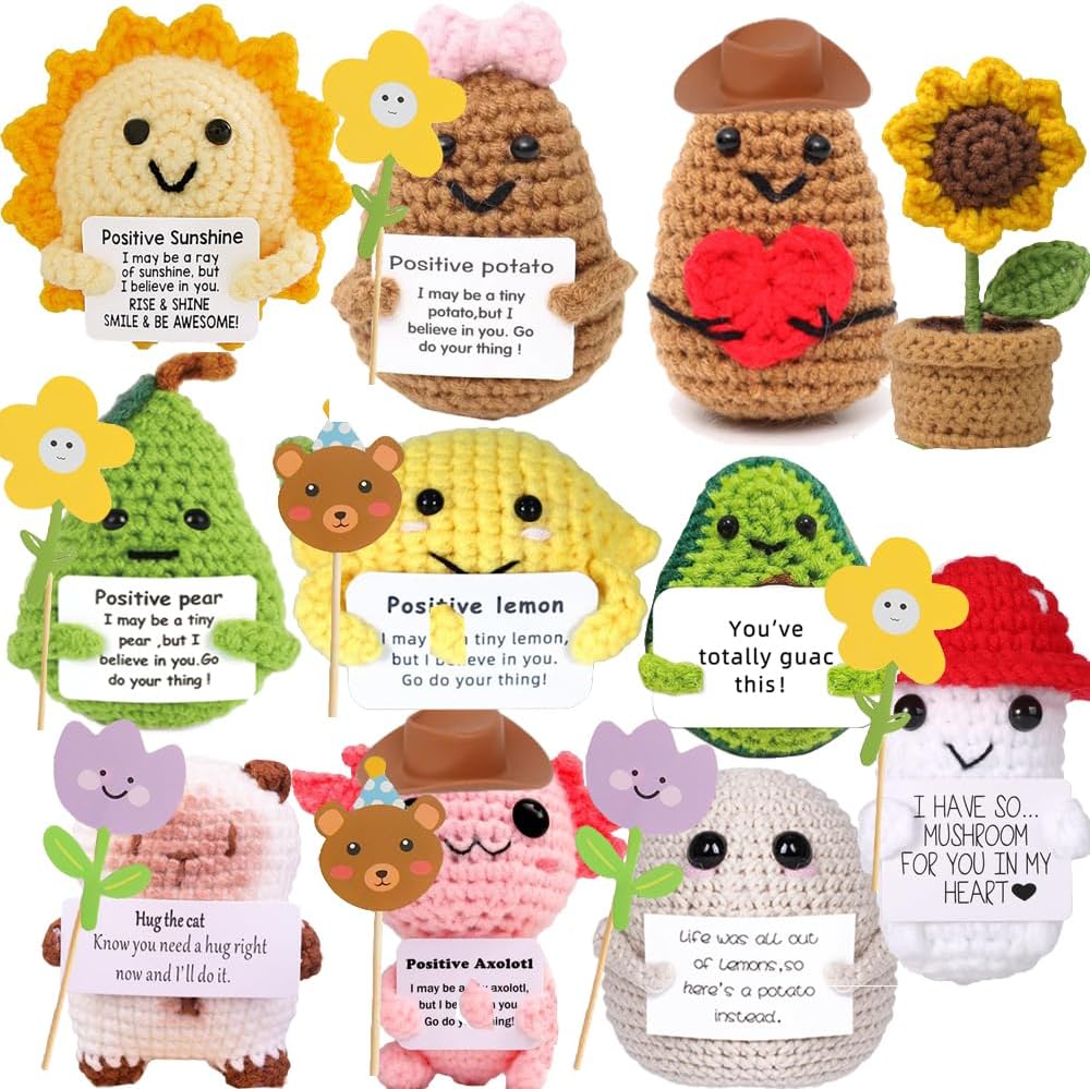 11Pcs Emotional Support Knitted Doll, Crochet Pickle Plush Partner Cute Birthday Gifts Unique Office Decor Office Gifts for Adult