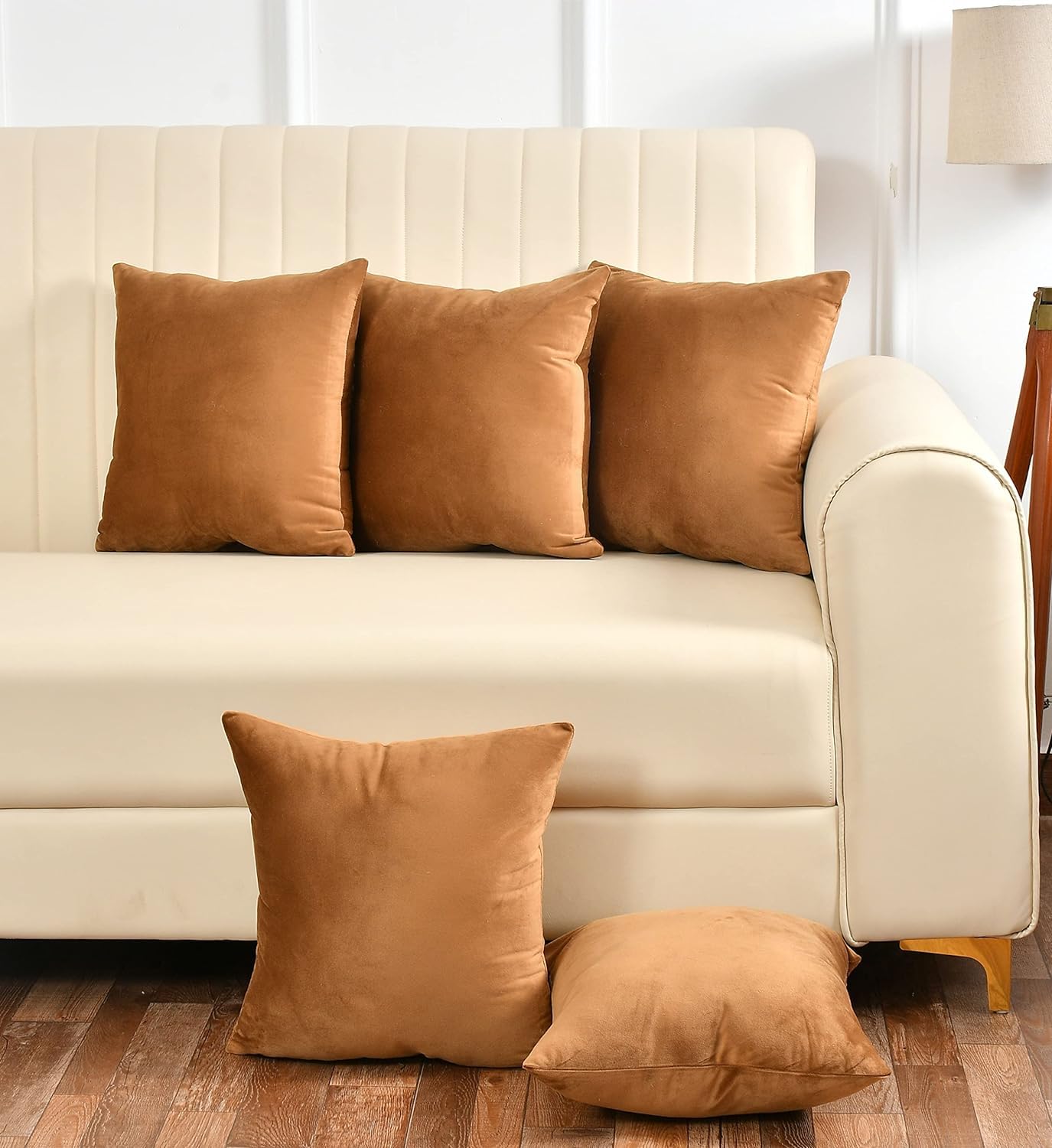 aeTHEric Velvet Soft Washable Cushion Cover for Sofa Couch Bed Chair in Gold 12x12 Pack of 5-picture-46