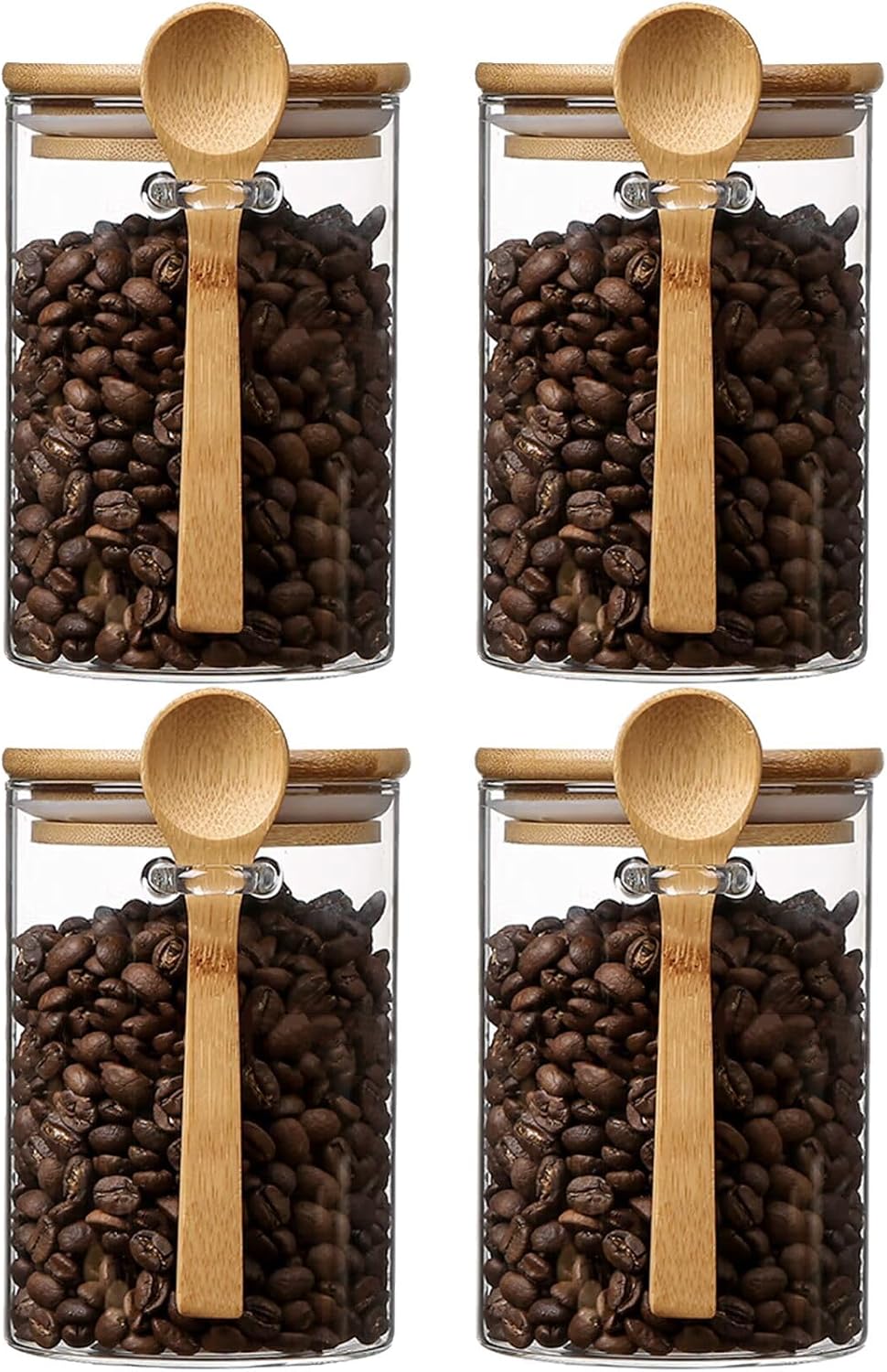 Airtight Food Storage Containers with Bamboo Lids and Spoon for Coffee Beans, Flour, Cookie, Sugar, Tea, Nuts and Spice Bath salt and more(4 Pack)