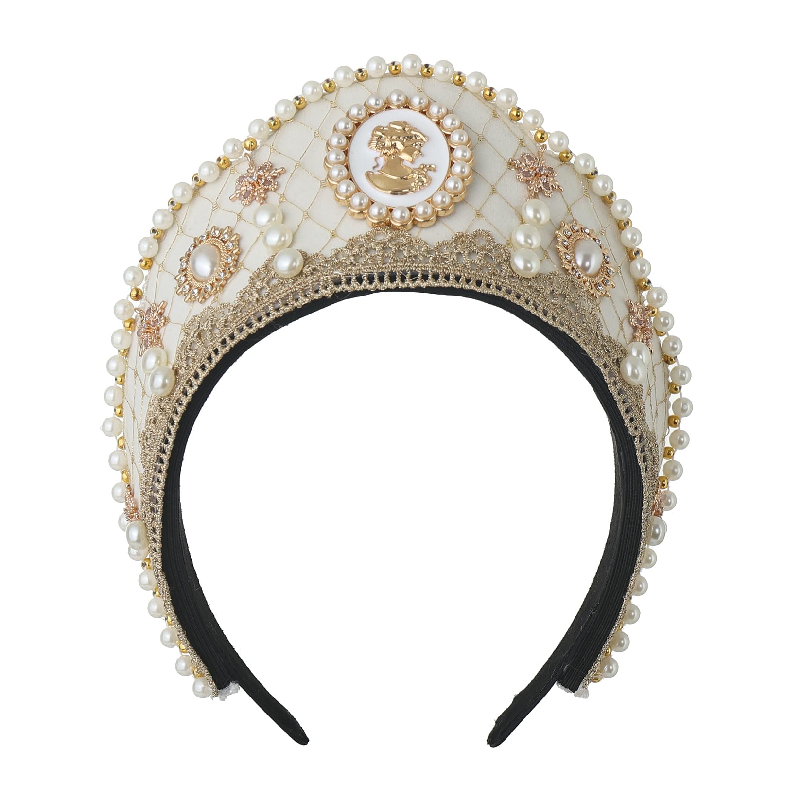 UniqKaliber Anne Headwear Elizabethan Retro Tudor Headpiece Coronet Hood Hat Halloween Hair Accessory