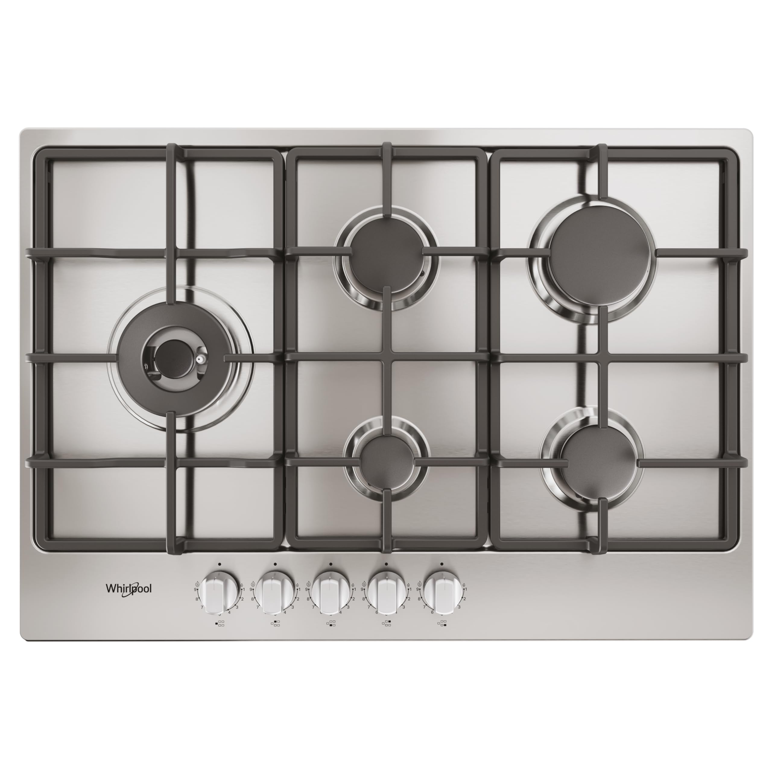 Whirlpool TGML 761 IX R - Piano Cottura 5 Fuochi Su 9 Livelli Con Bruciatore Ad Alta Efficienza E Griglie In Ghisa. Acciaio Inox. Multi Level Flame, Griglie Lavabili. 5,​8 x 73 x 51 cm