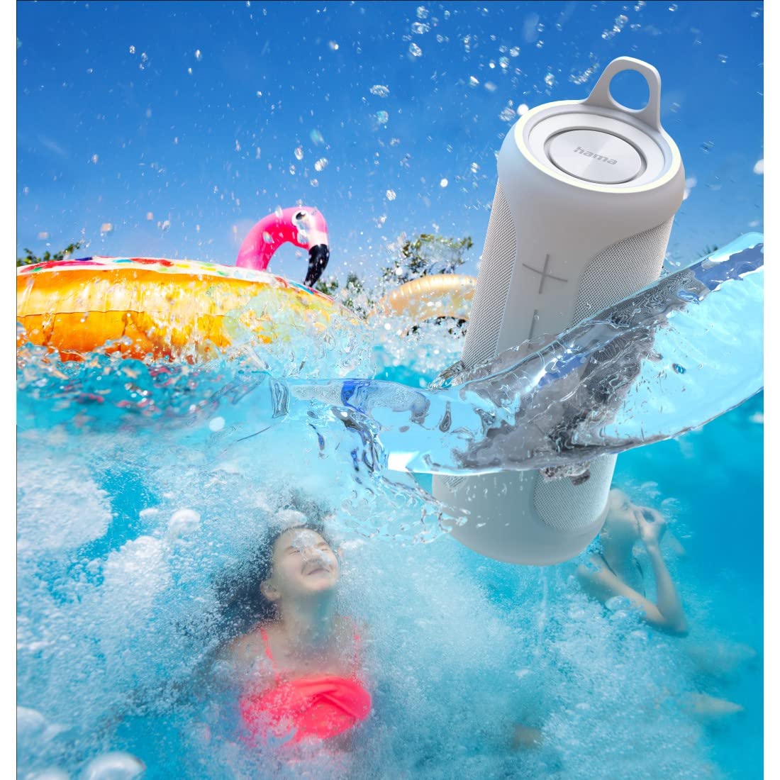 Hama 2in1 Bluetooth-Lautsprecher-Set Twin 3.0 wasserdicht 30W (teilbares Speaker-Set kabellos, 2 tragbare Bluetooth-Boxen, schwimmende Musikbox wasserfest IP67, 10h Akku, True Wireless Stereo) weiß