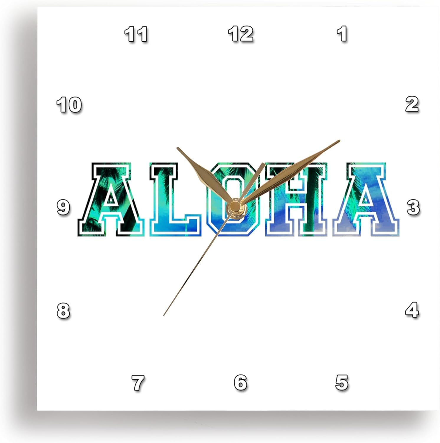 3dRose dpp_151329_3 Aloha Blue Turquoise Teal Sky with Black Silhouette of Hawaiian Palm Trees Tropical Hawaii Saying Wall Clock, 15 by 15-Inch