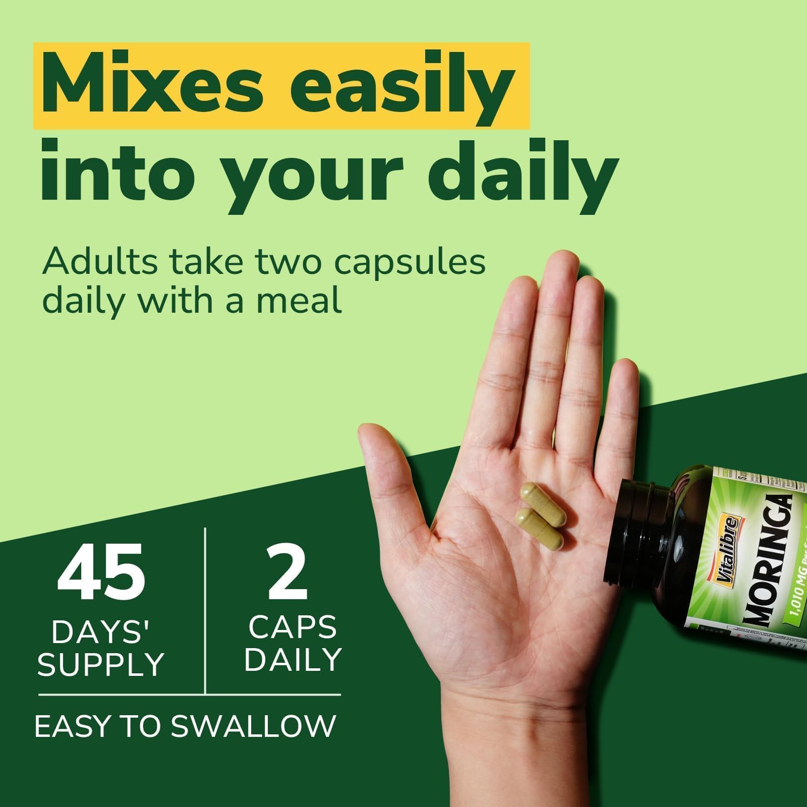 Moringa 1,010 mg, Maximum Potency, Complete Green Superfood, Rich in Antioxidants, No Gluten & Caffeine, Non-GMO, Energy, Immune, Gut & Skin Health, 90 Vegan Capsules — Amazon image 5