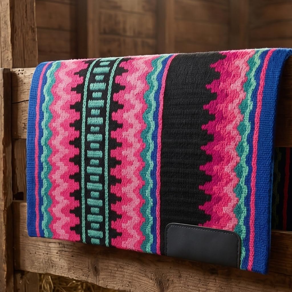 Western Show Saddle Pad/Blanket for Horses - Handmade Wool Saddle Blanket with New Zealand Design, Thick, Durable & Comfortable for Horse Riding (34” L x 40” W x 1) M30
