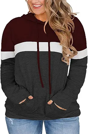 VISLILY Women-Plus-Size-Hoodies-Sweatshirts Color Block Tops with Pockets XL-4XL